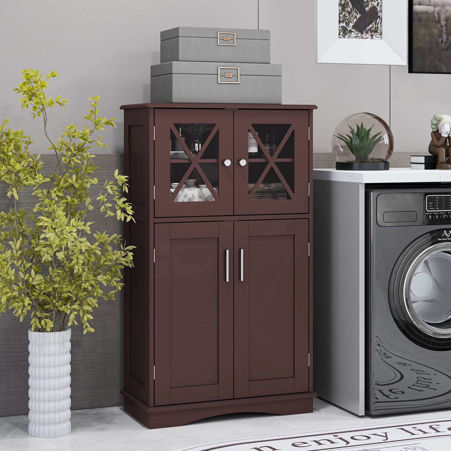5 Tier Freestanding Storage Cabinet with 4 Doors & Adjustable Shelves