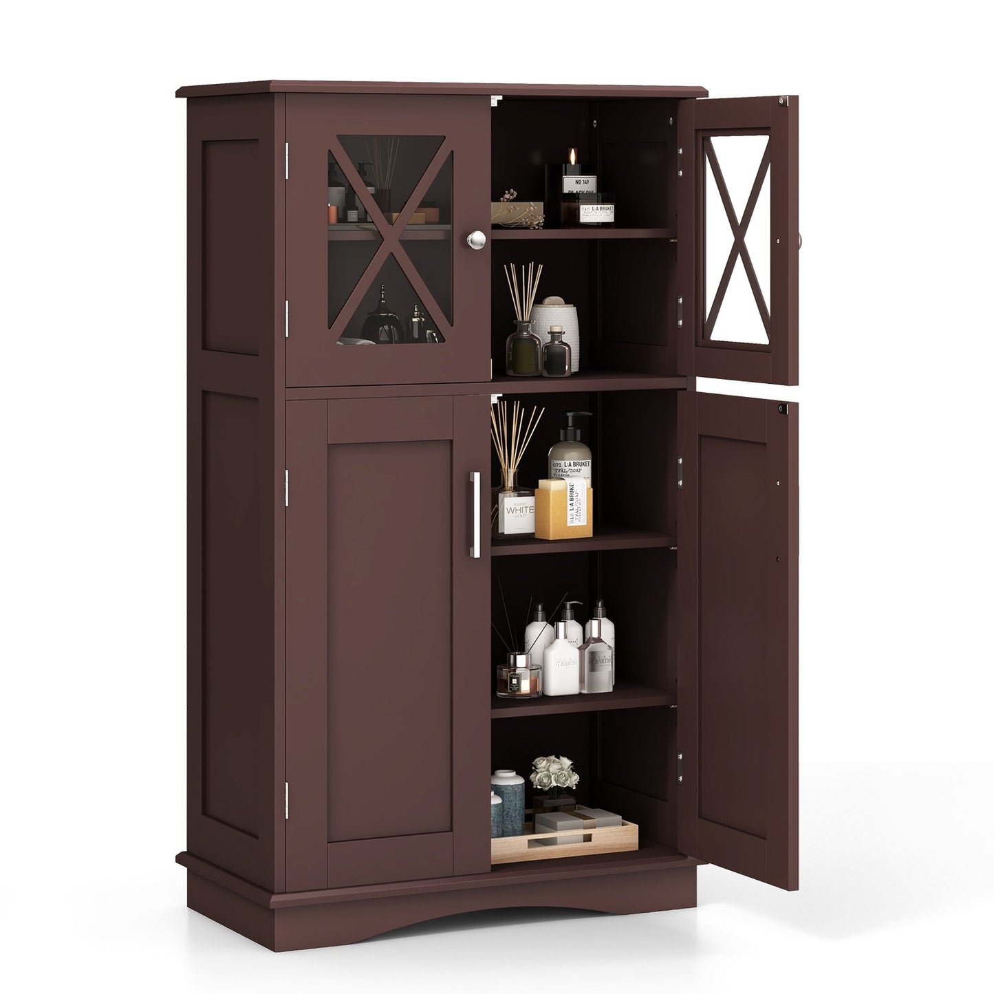 5 Tier Freestanding Storage Cabinet with 4 Doors & Adjustable Shelves