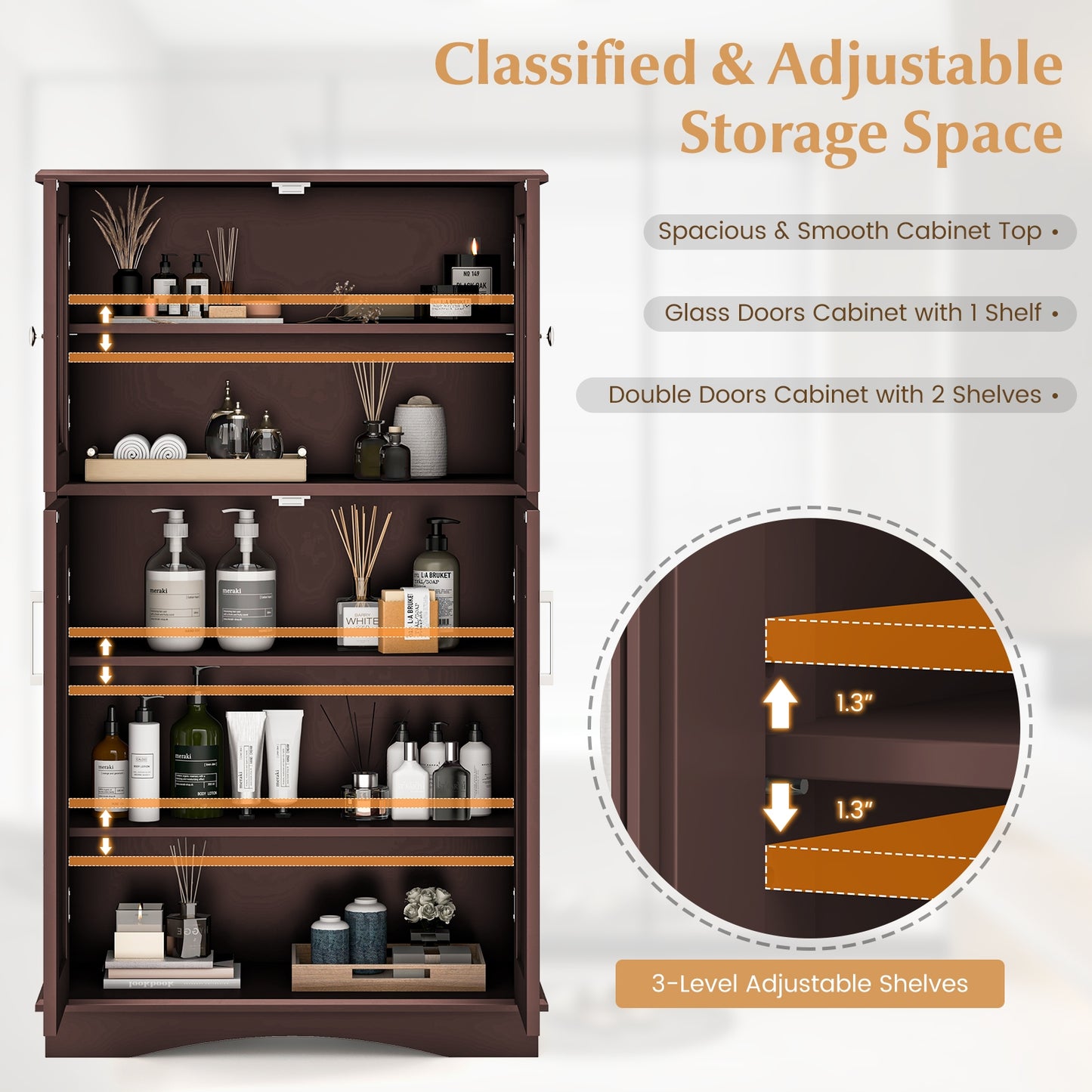 5 Tier Freestanding Storage Cabinet with 4 Doors & Adjustable Shelves