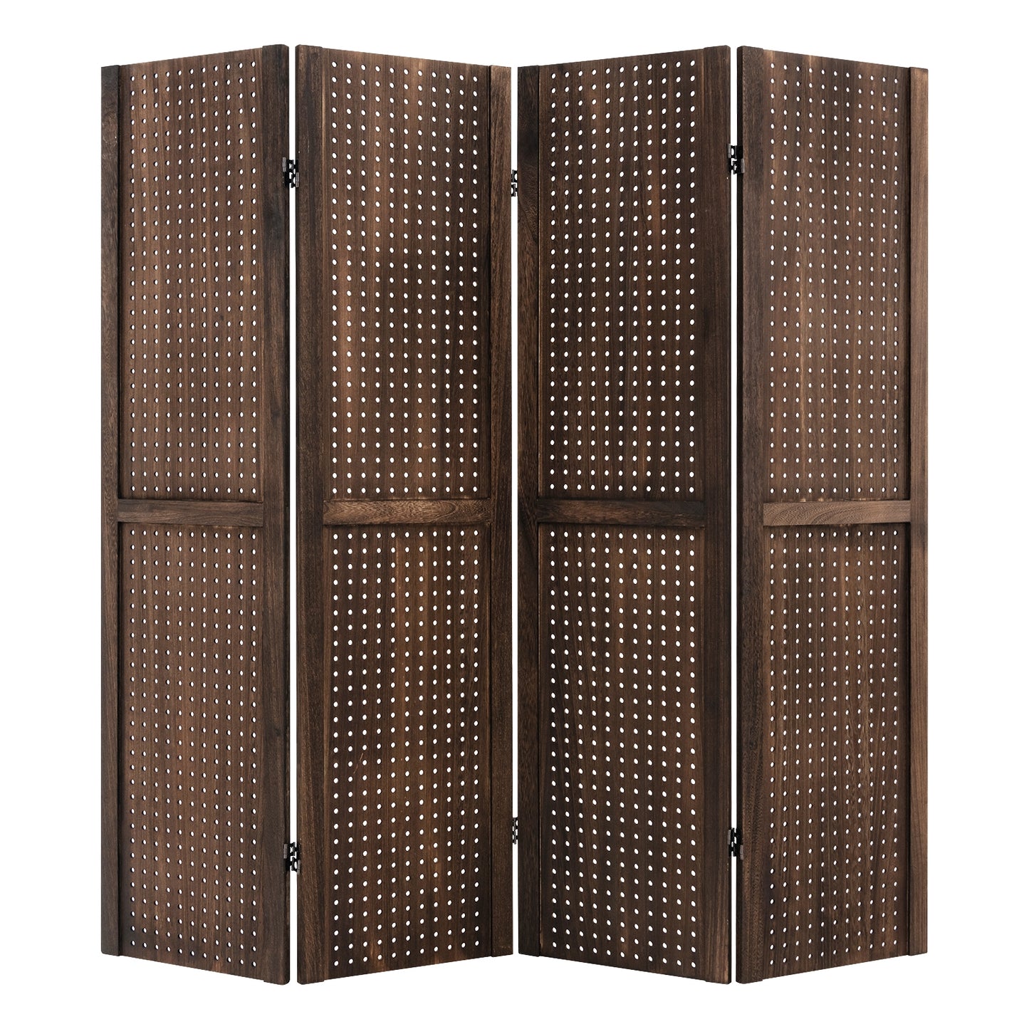 4 Panel 5 Foot Folding Pegboard Display Room Divider - Brown