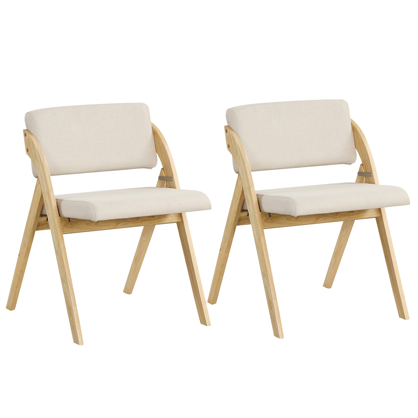 Set of 2 Folding Dining Chairs with Rubber Wood Legs and Cushioned Seat - Natural