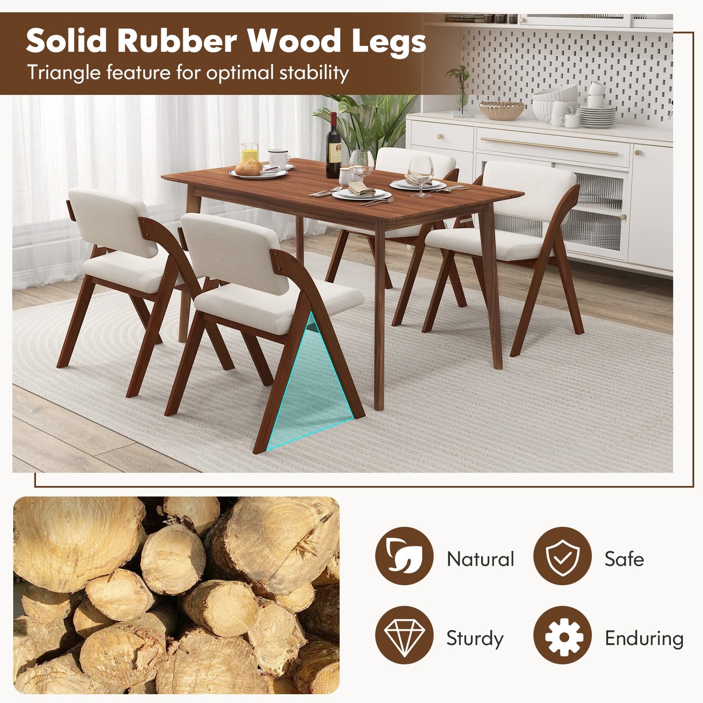 Set of 2 Folding Dining Chairs with Rubber Wood Legs and Cushioned Seat - Walnut