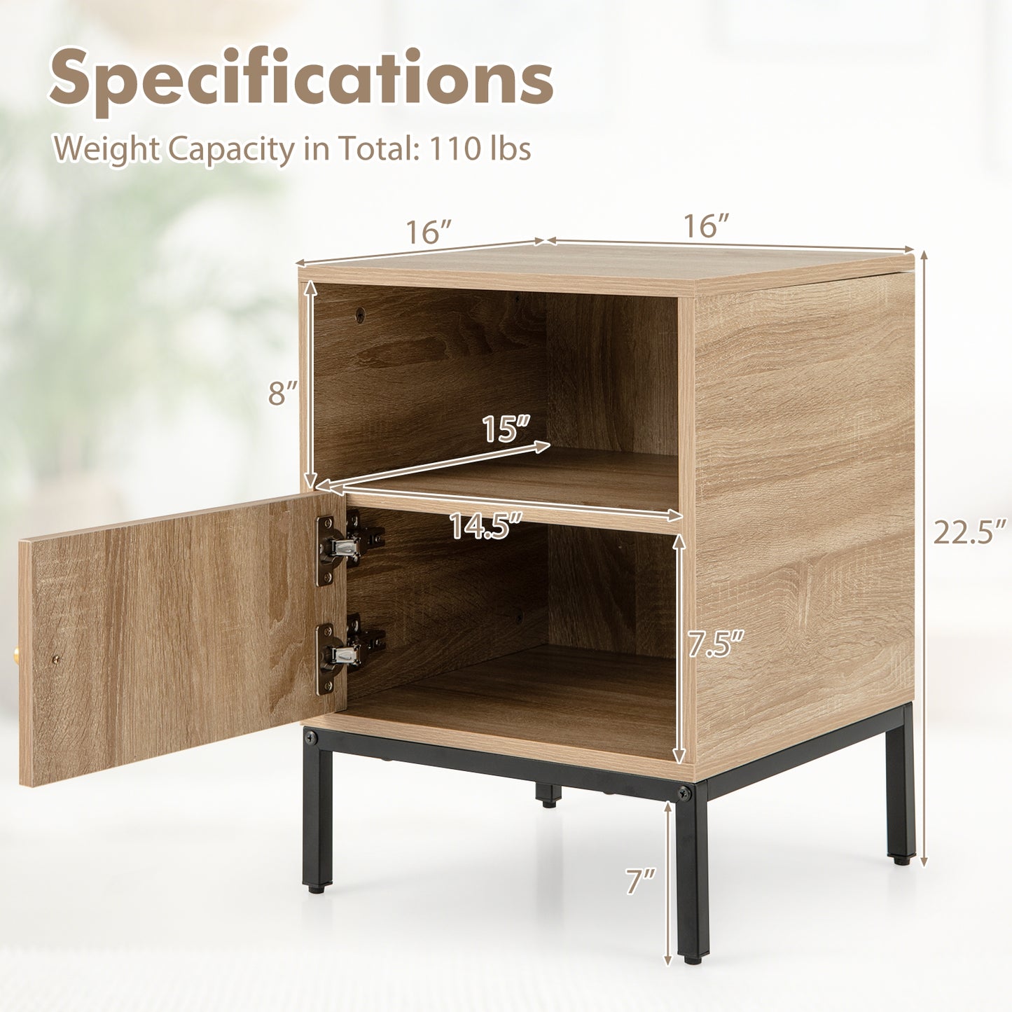 Boho Style Accent Table with Open Shelf and Storage Cabinet