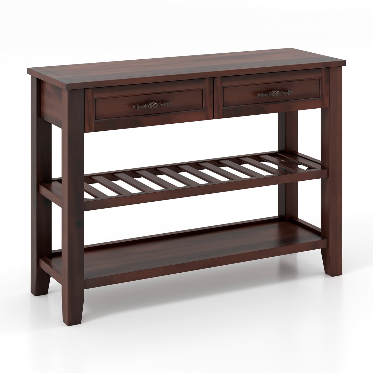 Wood Console Table with 2 Drawers and 3-Tier Storage for Hallway or Living Room