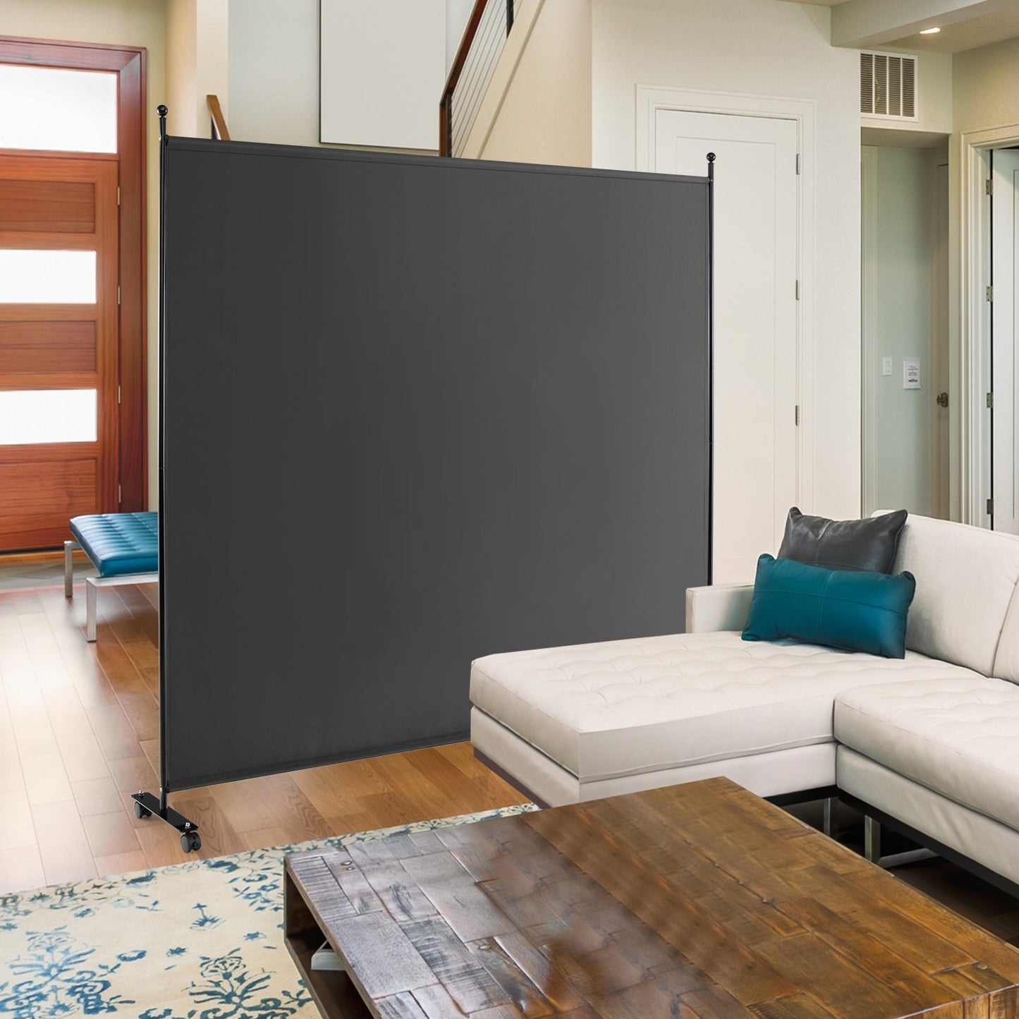 6 Foot Rolling Privacy Screen with Lockable Wheels Single Panel Divider - Dark Grey