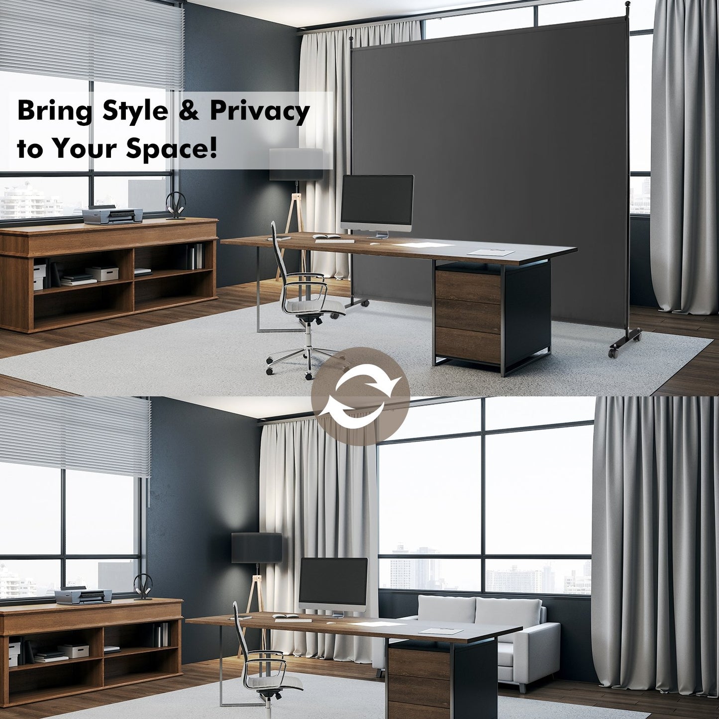 6 Foot Rolling Privacy Screen with Lockable Wheels Single Panel Divider - Dark Grey