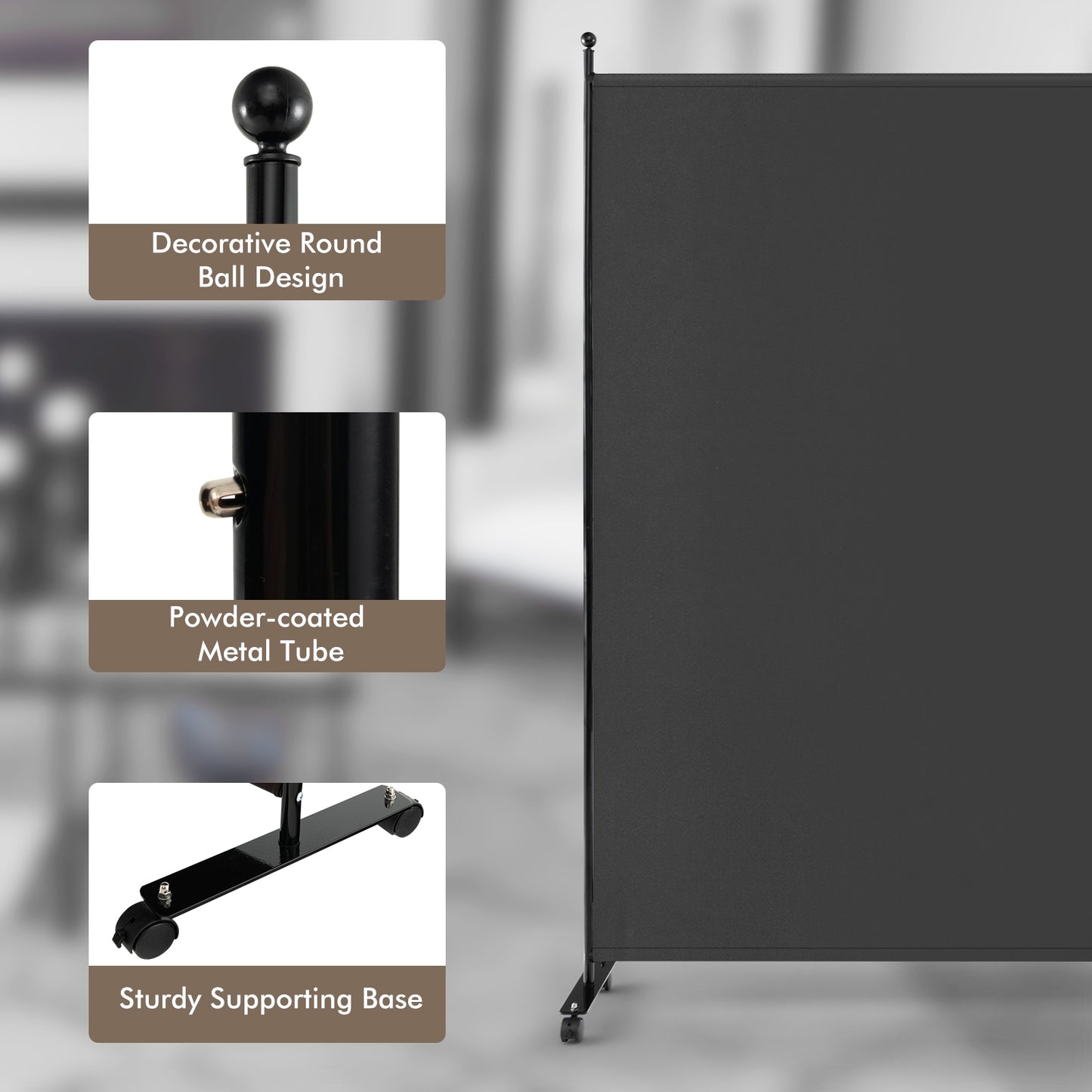 6 Foot Rolling Privacy Screen with Lockable Wheels Single Panel Divider - Dark Grey