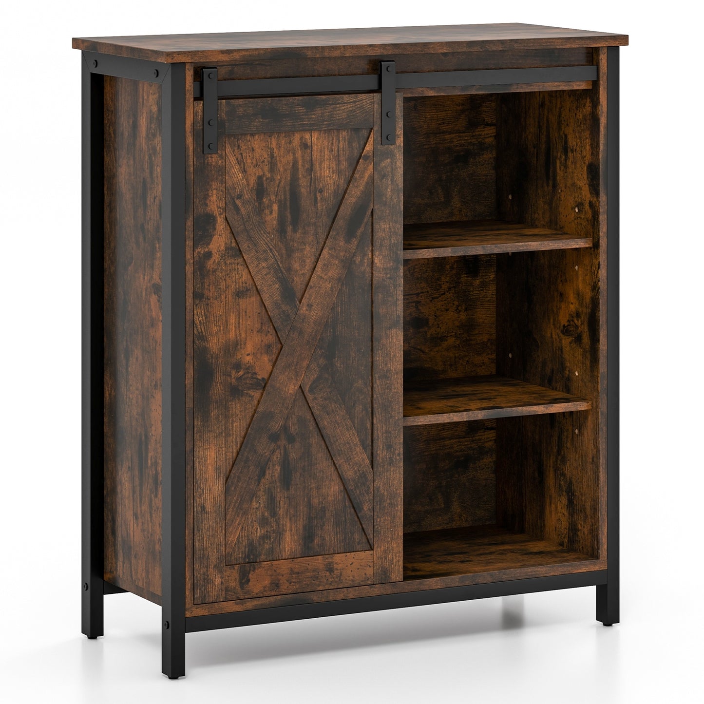 Farmhouse Sideboard Buffet Cabinet with Sliding Barn Door and Adjustable Shelves 32 Inch