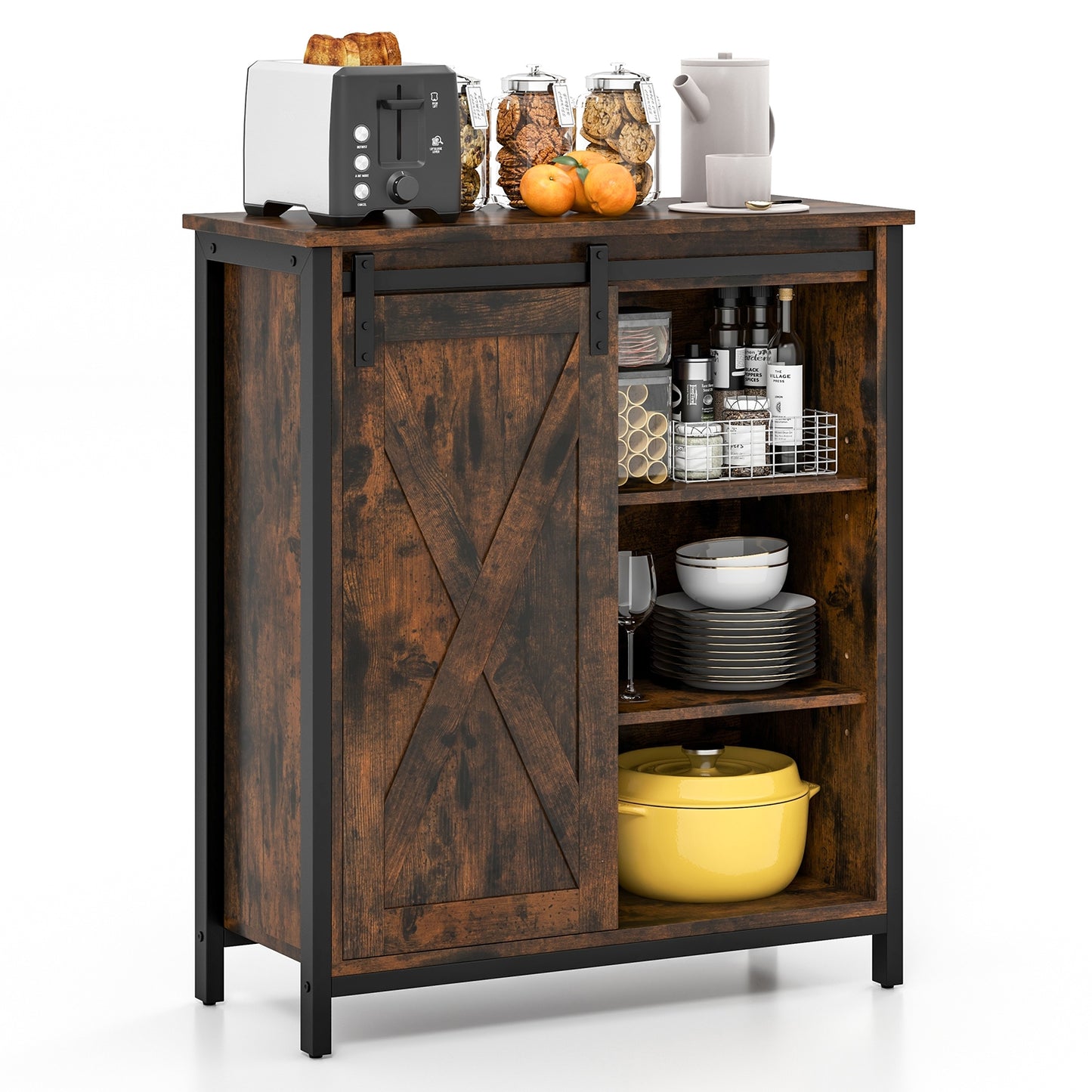Farmhouse Sideboard Buffet Cabinet with Sliding Barn Door and Adjustable Shelves 32 Inch