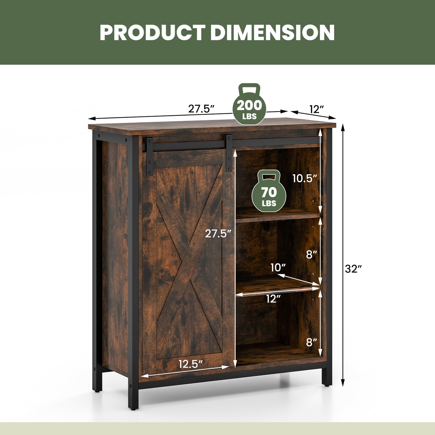 Farmhouse Sideboard Buffet Cabinet with Sliding Barn Door and Adjustable Shelves 32 Inch