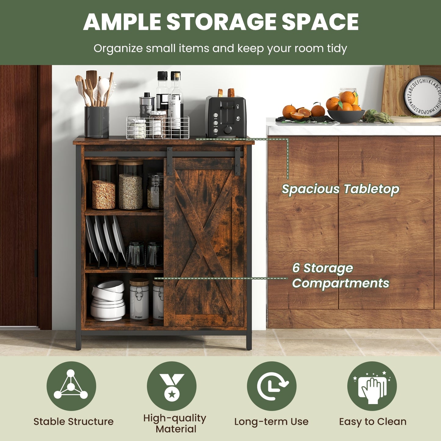 Farmhouse Sideboard Buffet Cabinet with Sliding Barn Door and Adjustable Shelves 32 Inch