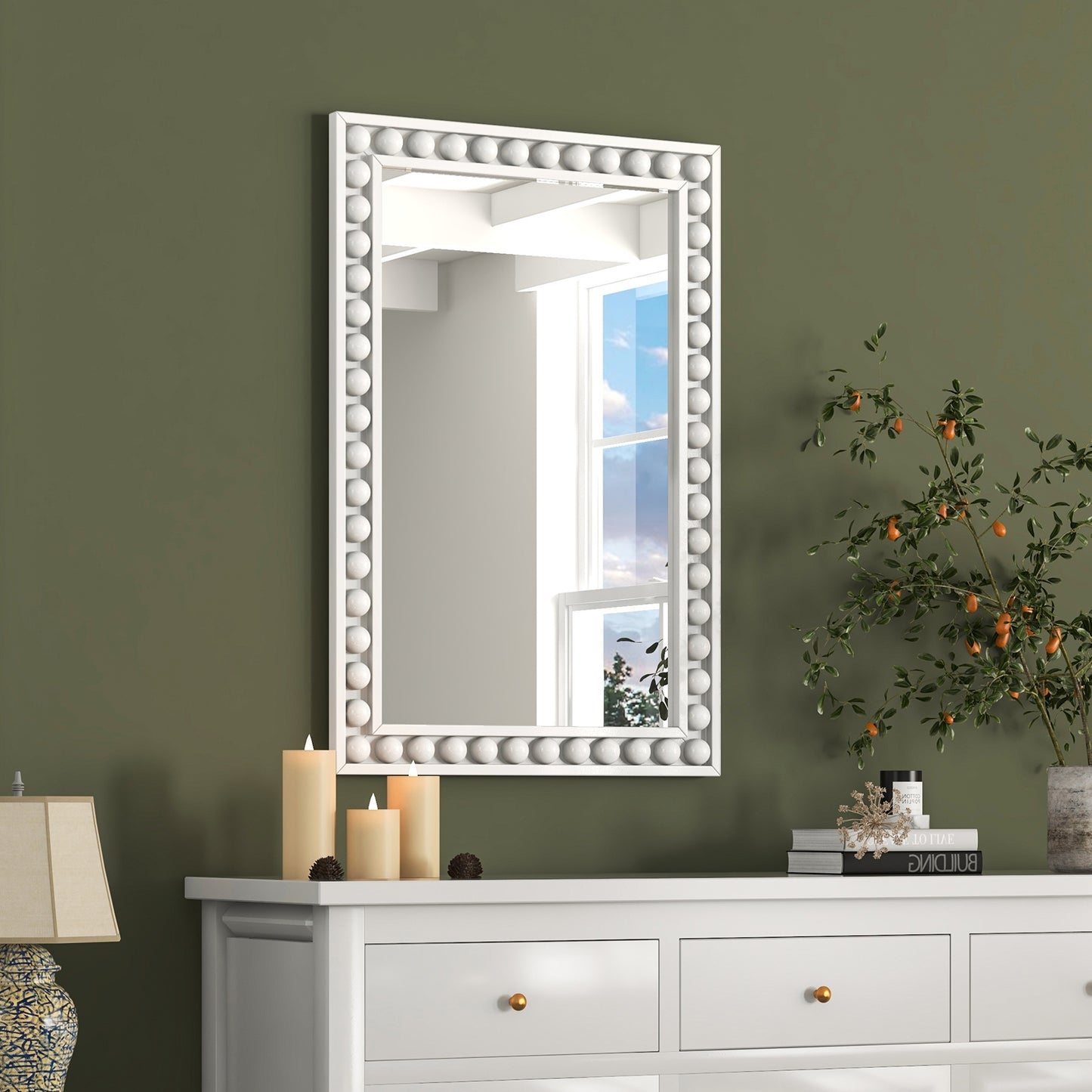 24 x 36 Inch White Rustic Wood-Framed Wall Mirror – Perfect for Living Room & Bedroom