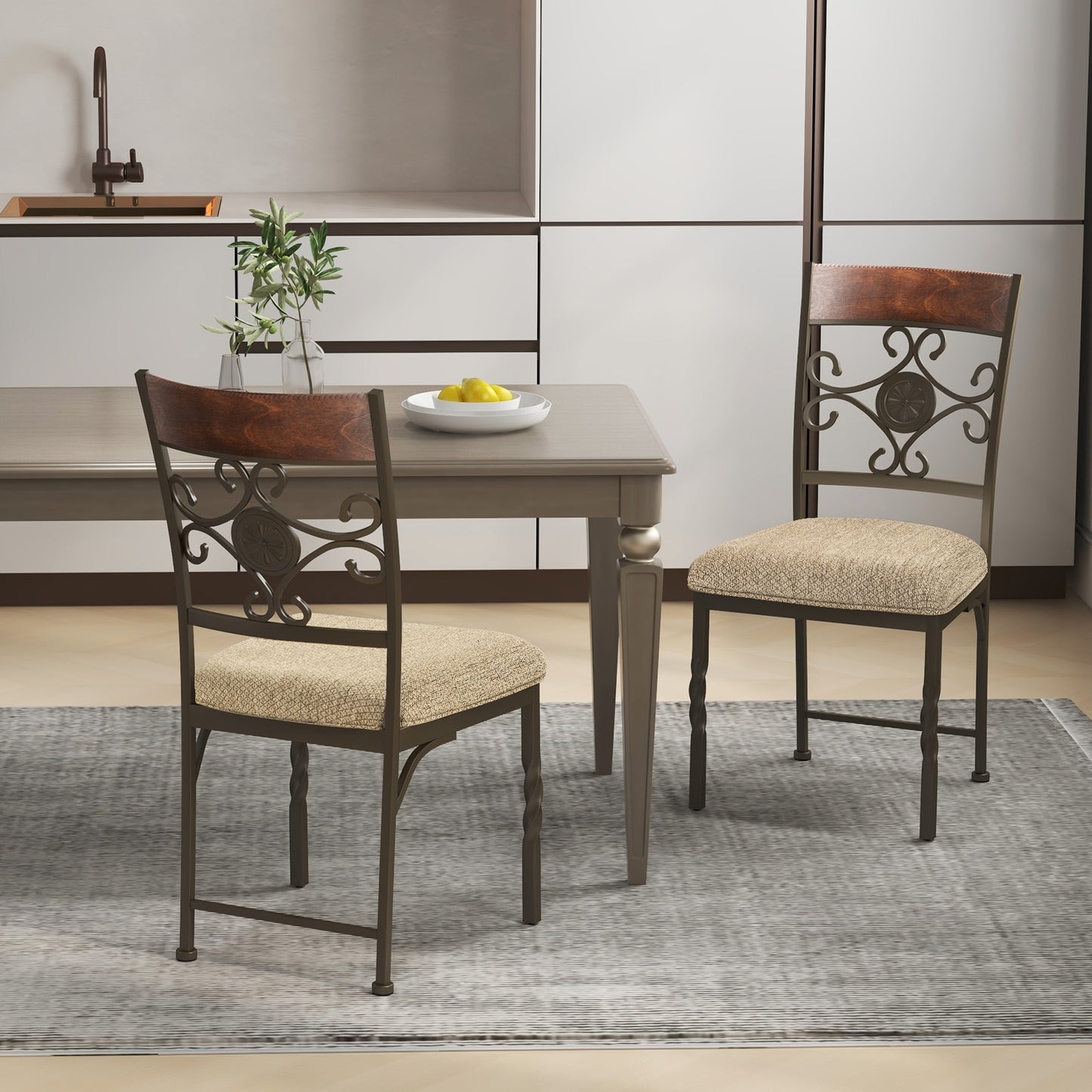 Armless Dining Chairs with Comfortable Seat Cushion for Kitchen and Dining Room, Set of 2