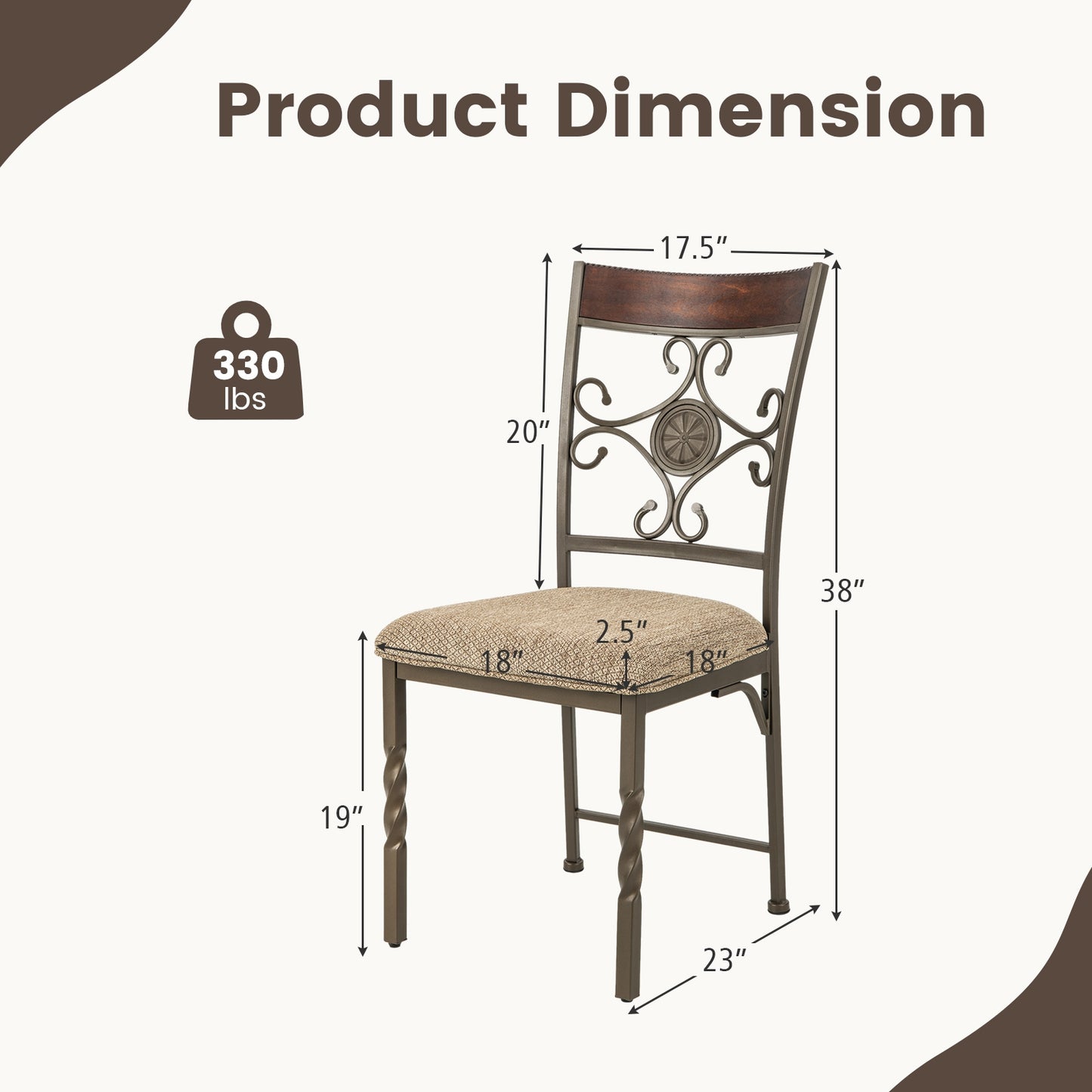 Armless Dining Chairs with Comfortable Seat Cushion for Kitchen and Dining Room, Set of 2
