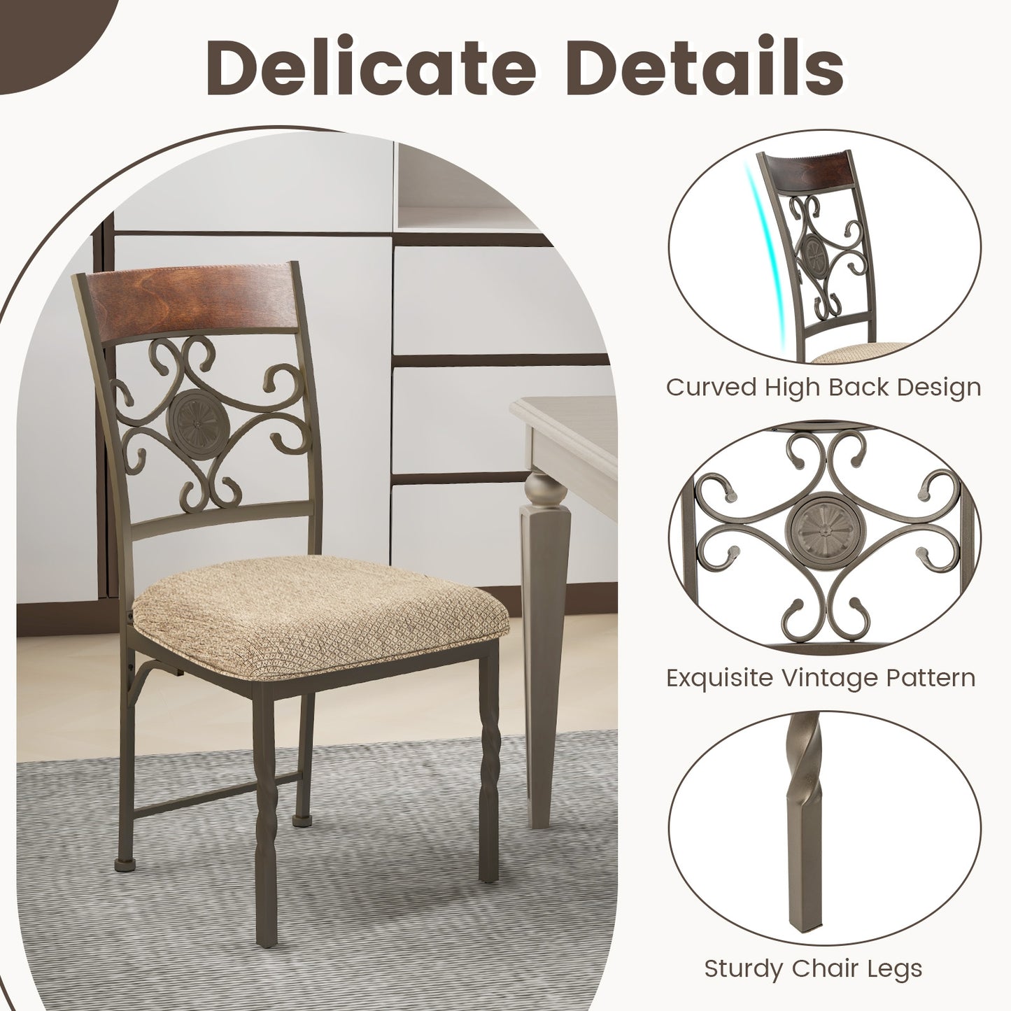 Armless Dining Chairs with Comfortable Seat Cushion for Kitchen and Dining Room, Set of 2