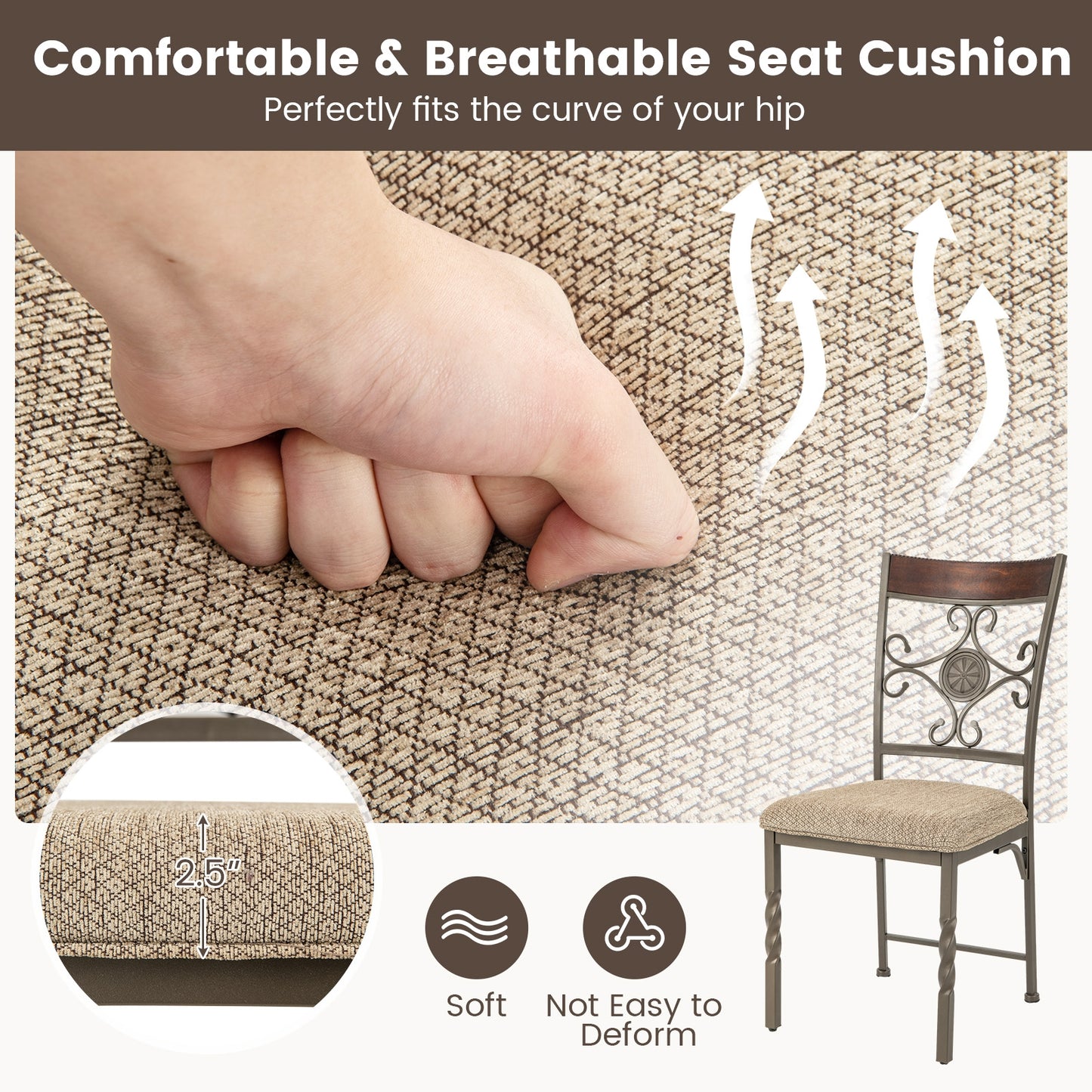 Armless Dining Chairs with Comfortable Seat Cushion for Kitchen and Dining Room, Set of 2