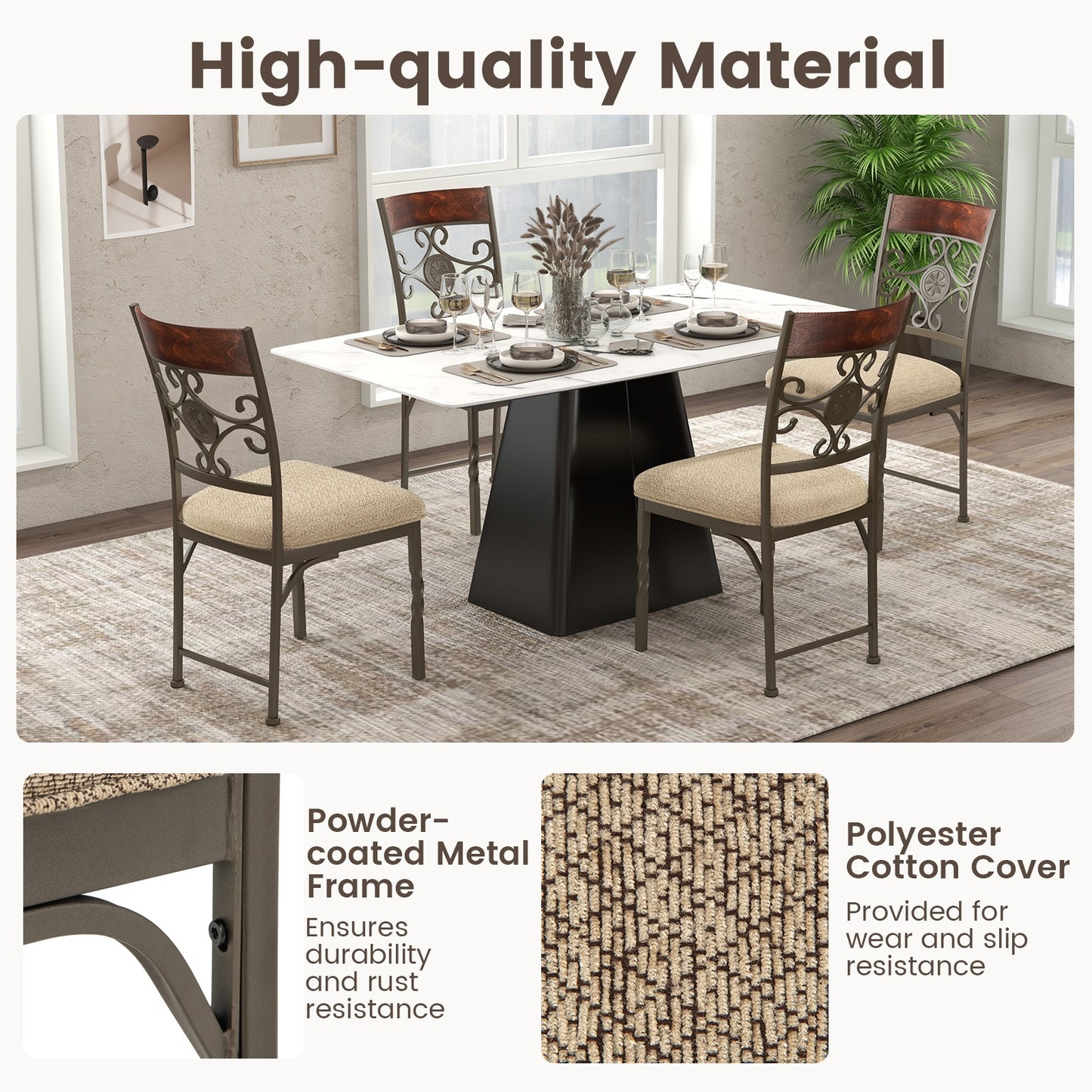 Armless Dining Chairs with Comfortable Seat Cushion for Kitchen and Dining Room, Set of 2