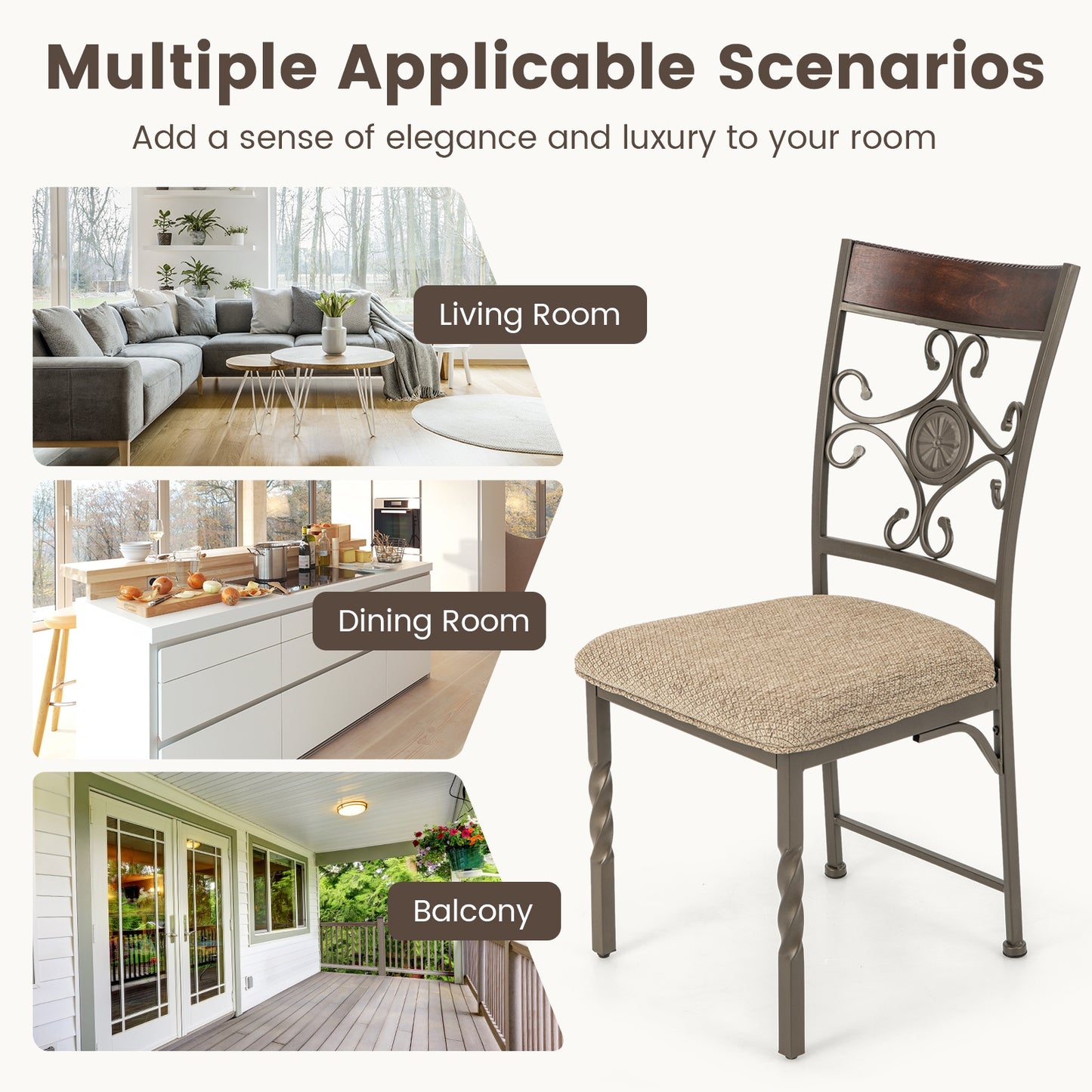 Armless Dining Chairs with Comfortable Seat Cushion for Kitchen and Dining Room, Set of 2