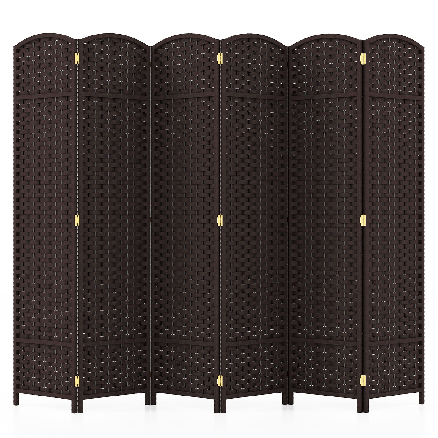 6-Panel 5.6ft Folding Room Divider with Hand-Woven Texture for Privacy and Style - Brown