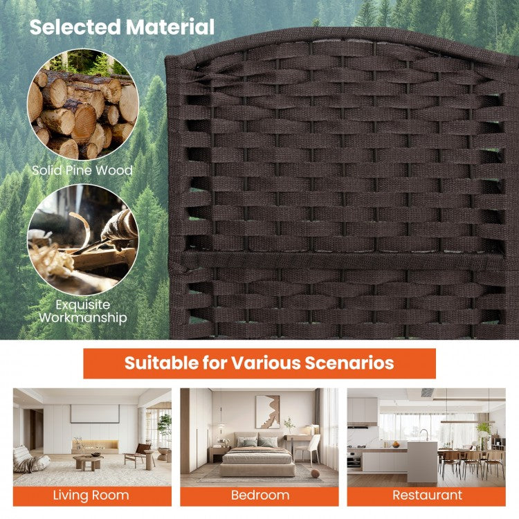 6-Panel 5.6ft Folding Room Divider with Hand-Woven Texture for Privacy and Style - Brown