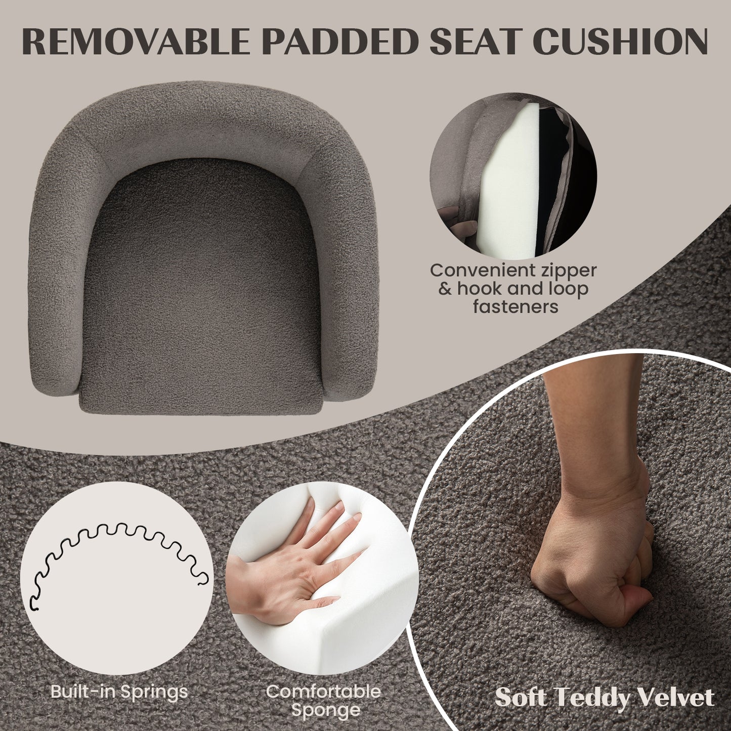 Barrel Style Accent Chair with Matching Ottoman in Soft Teddy Velvet - Grey