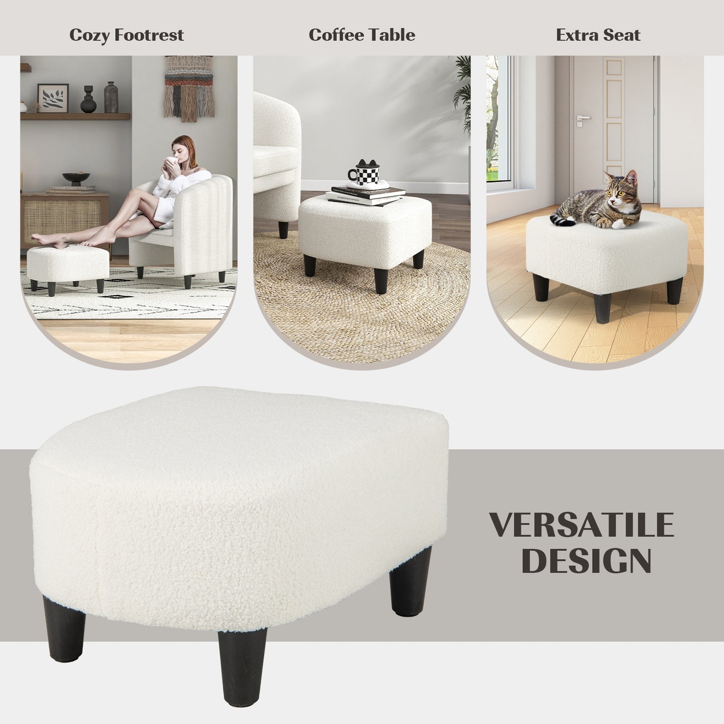 Barrel Style Accent Chair with Matching Ottoman in Soft Teddy Velvet - Beige