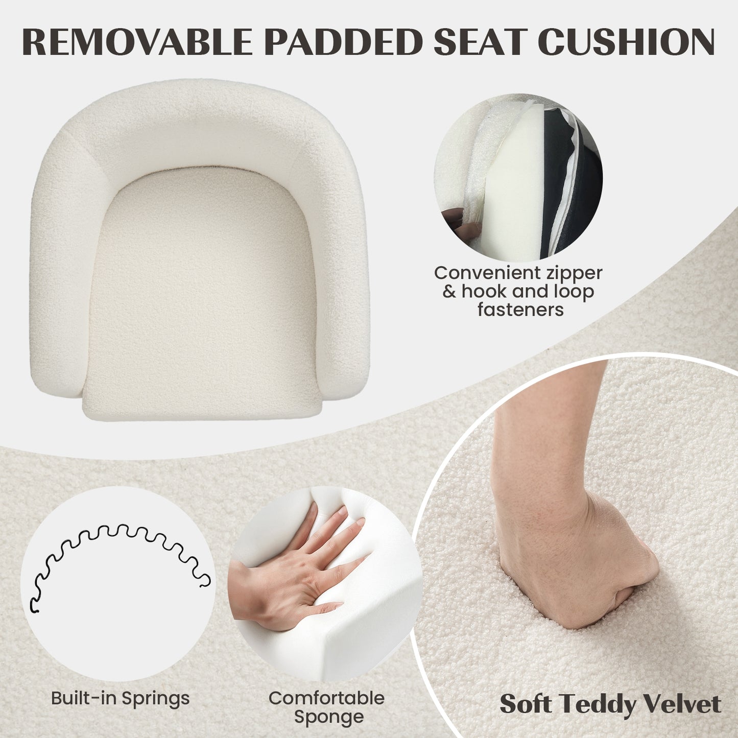 Barrel Style Accent Chair with Matching Ottoman in Soft Teddy Velvet - Beige