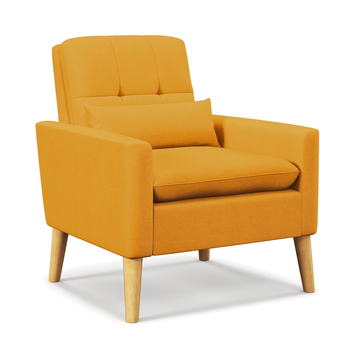 Ergonomic Accent Chair with Lumbar Pillow, Rubber Wood Legs, and Padded Cushions – Yellow