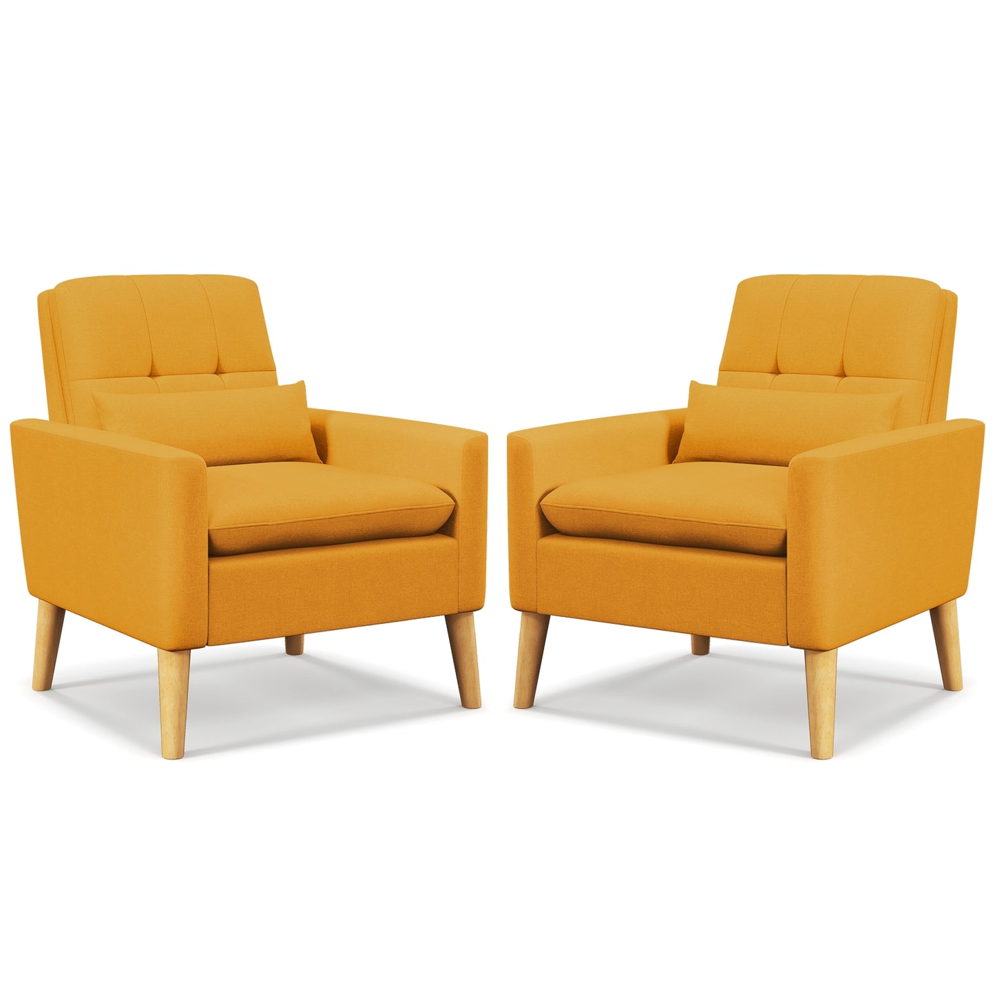 Ergonomic Accent Chair with Lumbar Pillow, Rubber Wood Legs, and Padded Cushions – Yellow