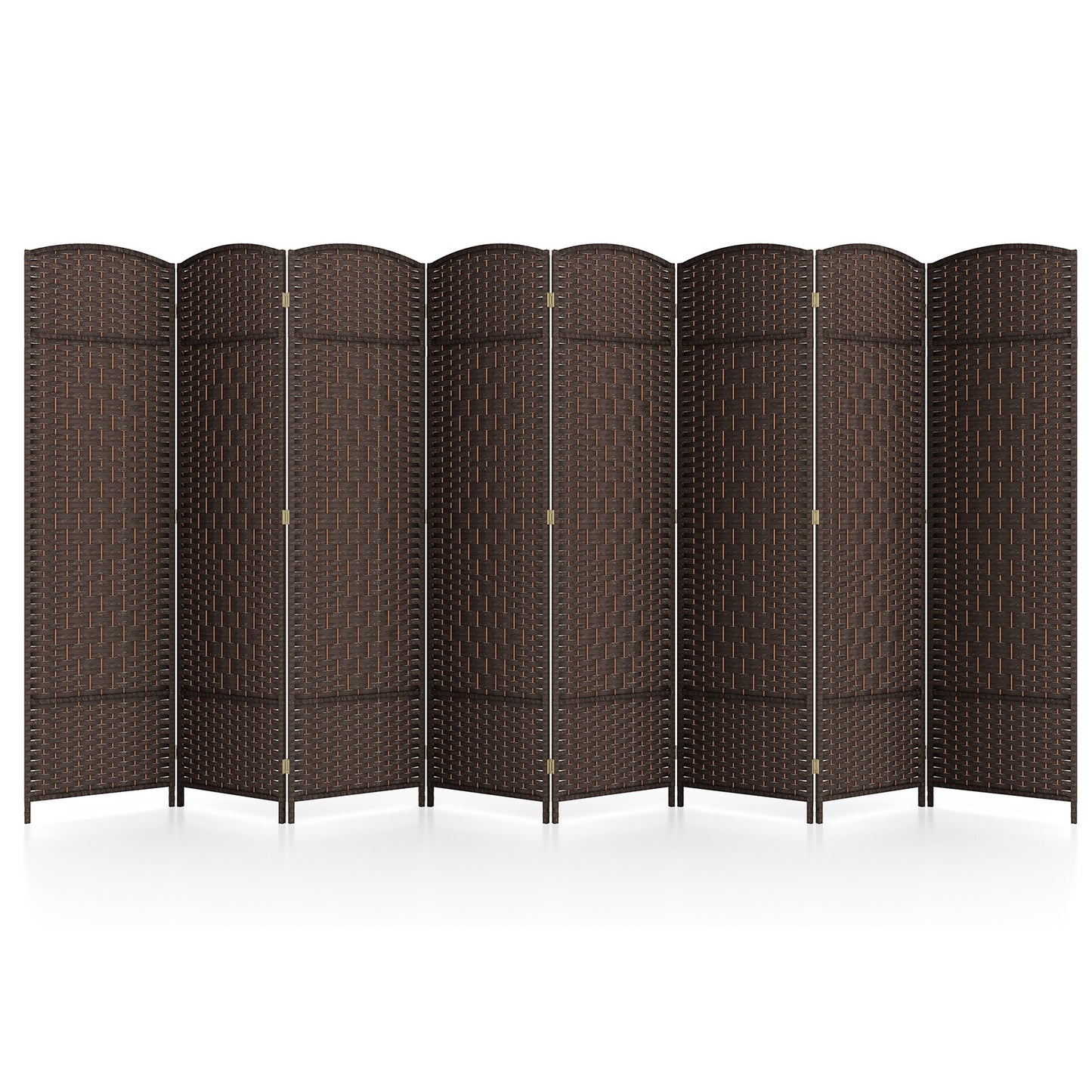 8-Panel Hand-Woven Privacy Screen Room Divider with Solid Wood Frame - Brown