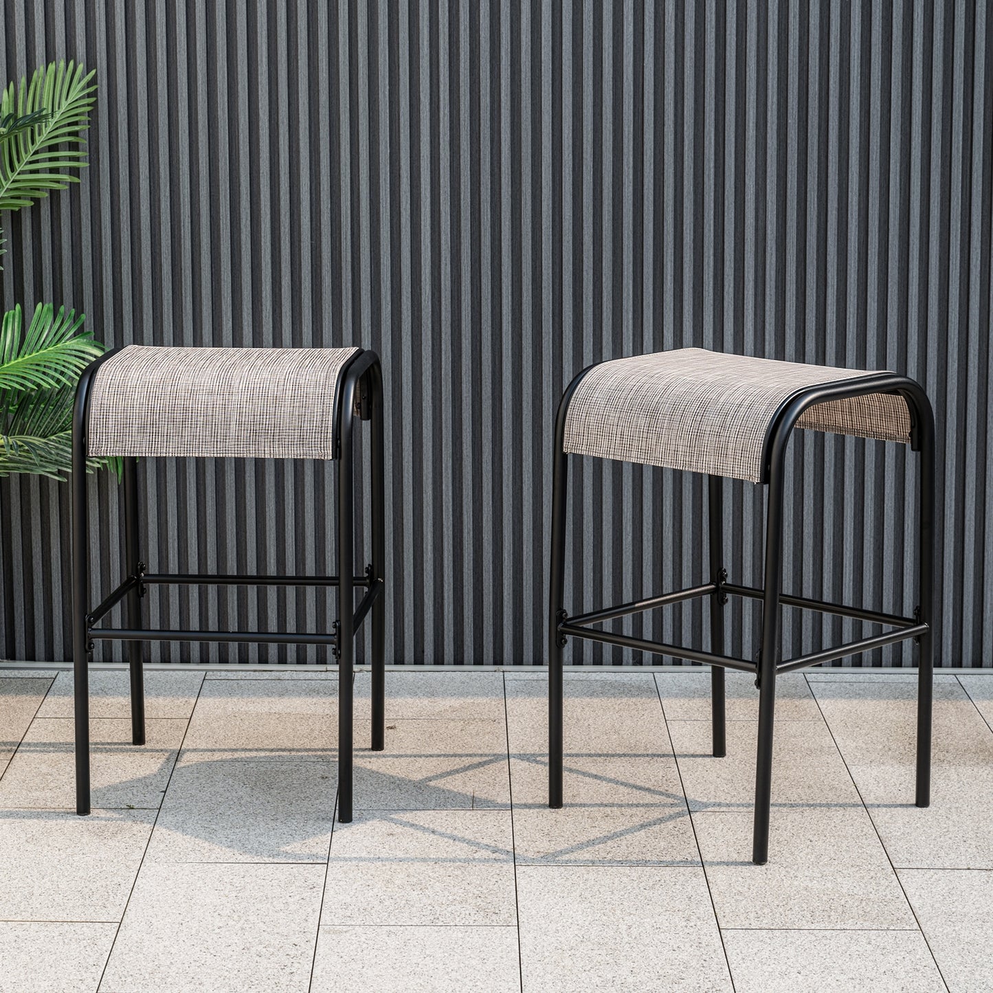 Durable Outdoor Metal Bar Stools with Comfortable Fabric Seat, Set of 2