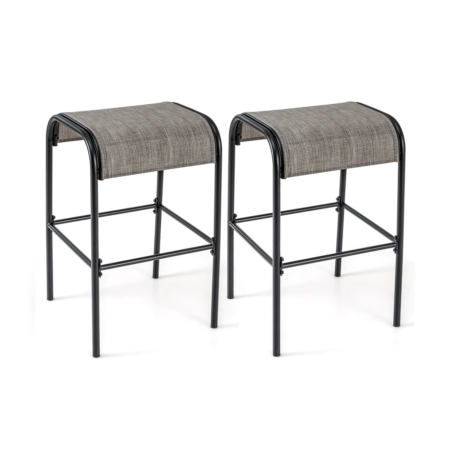 Durable Outdoor Metal Bar Stools with Comfortable Fabric Seat, Set of 2