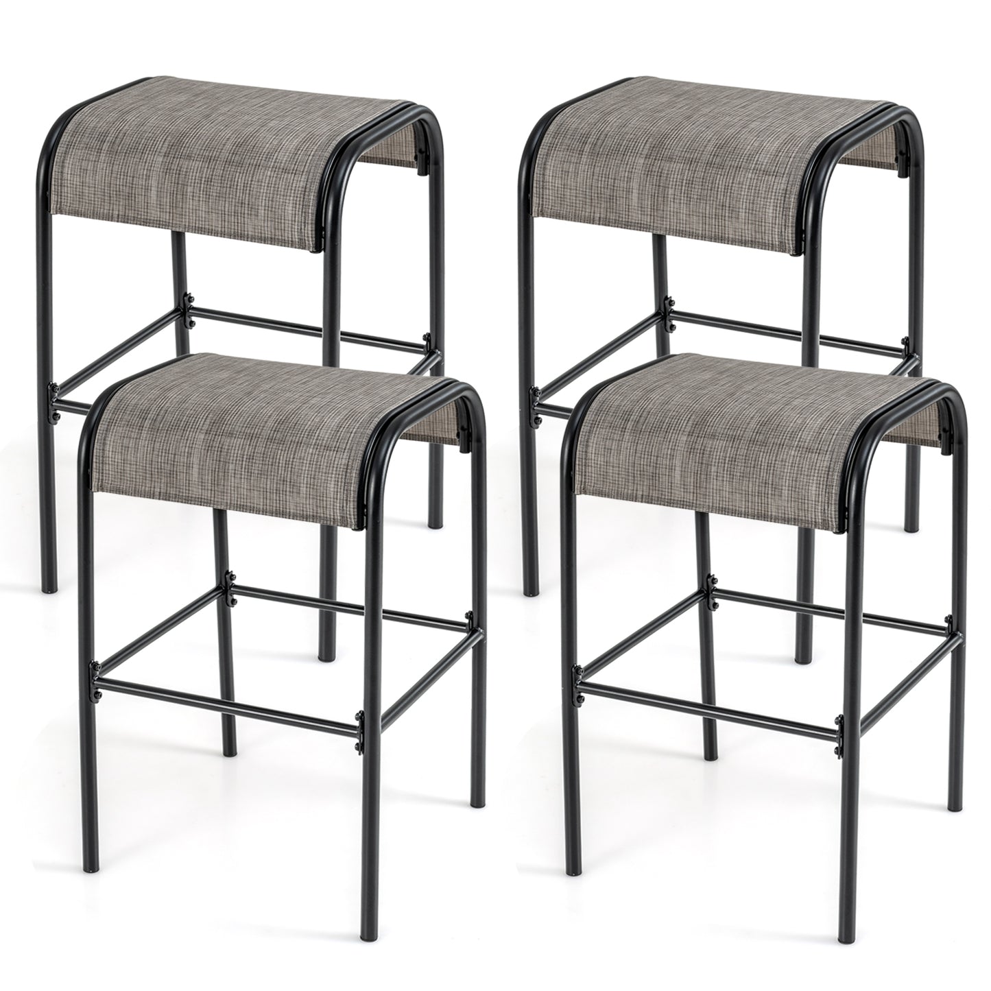 Durable Outdoor Metal Bar Stools with Comfortable Fabric Seat, Set of 4