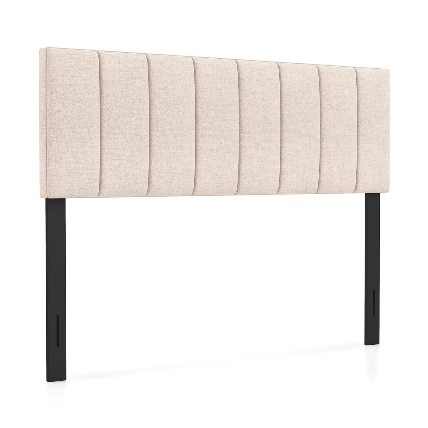 Adjustable Width Linen Upholstered Headboard with Solid Wood Legs - Beige