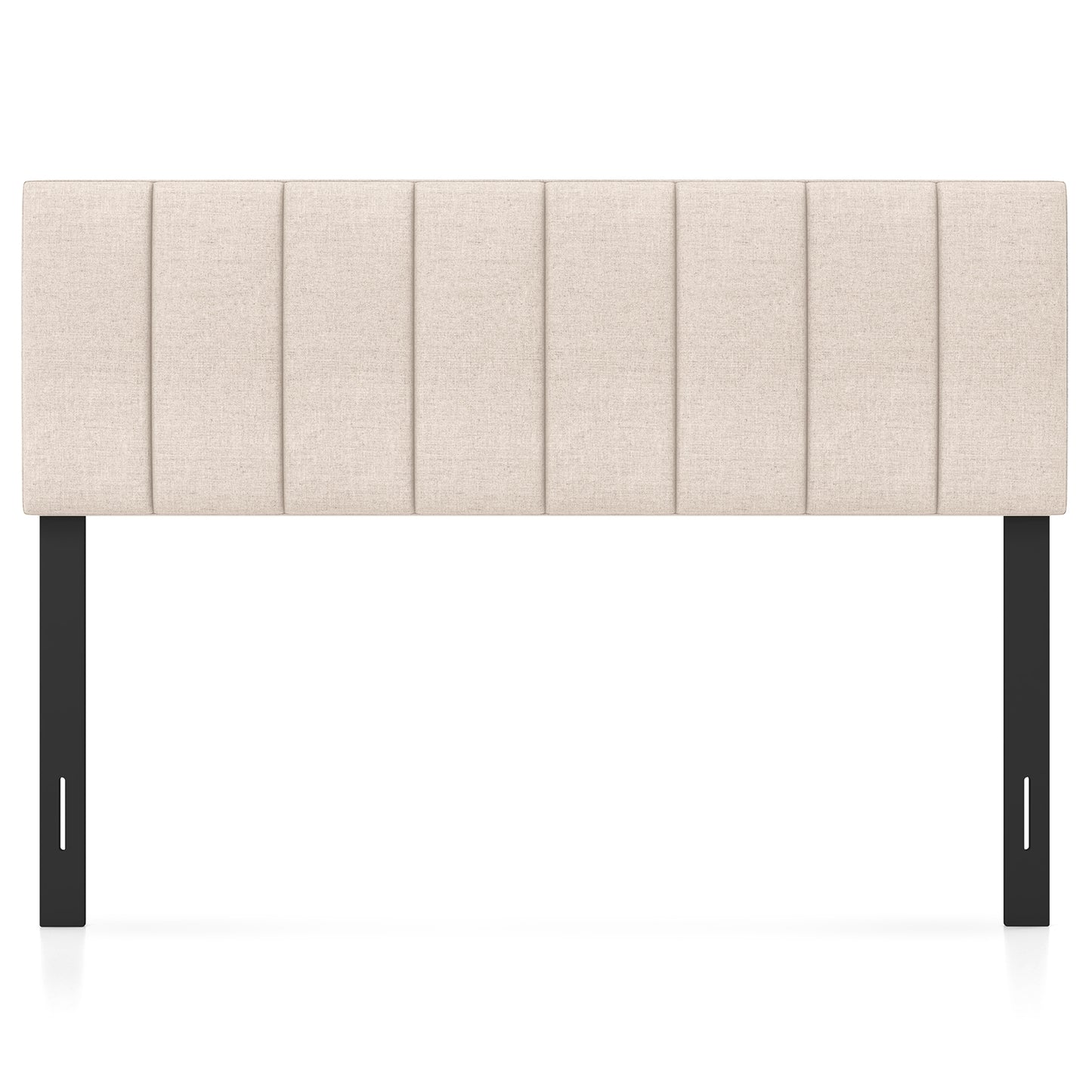 Adjustable Width Linen Upholstered Headboard with Solid Wood Legs - Beige