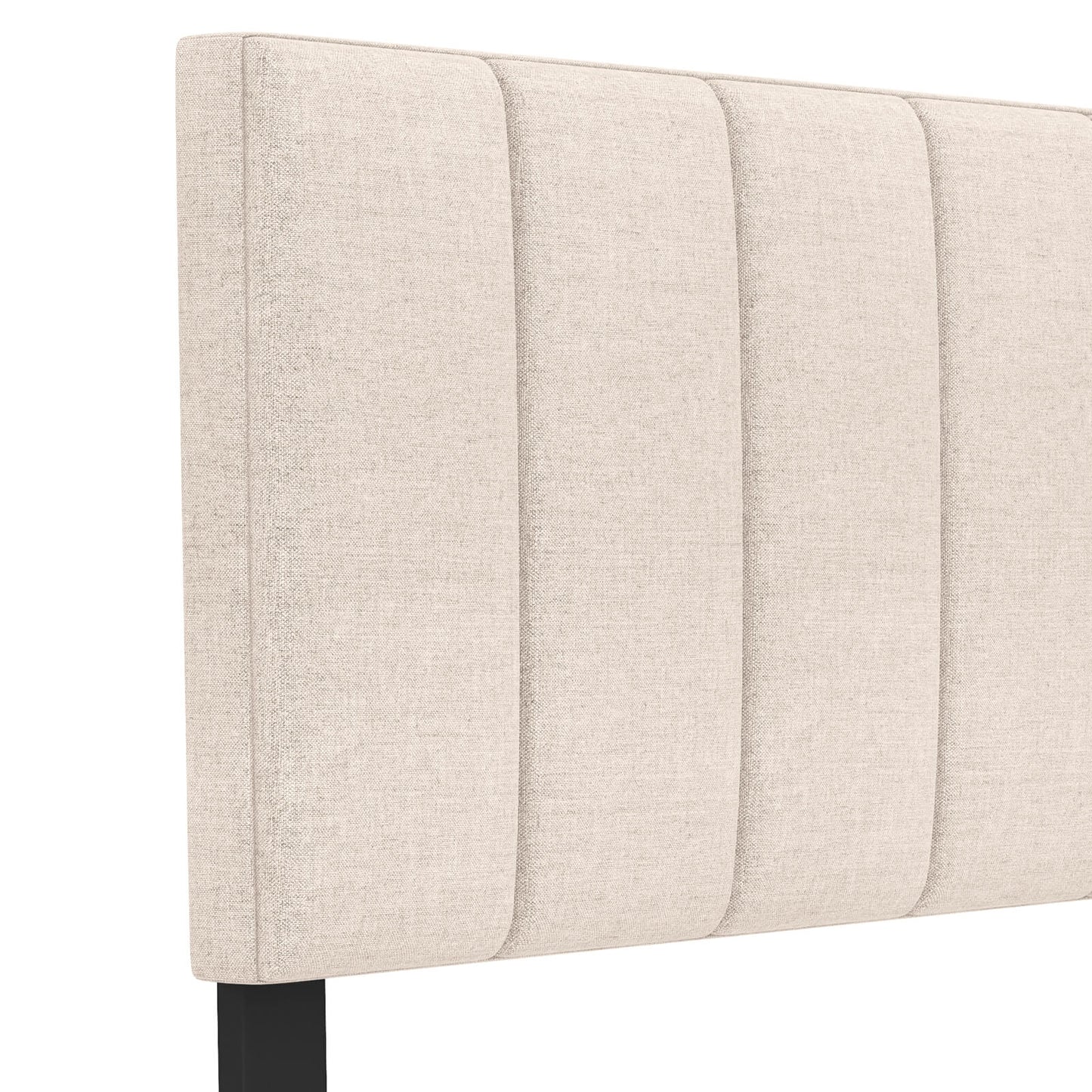 Adjustable Width Linen Upholstered Headboard with Solid Wood Legs - Beige