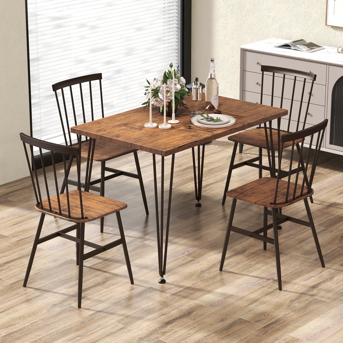 5-Piece Dining Set with Table and 4 Chairs in Walnut with Swivel Feet