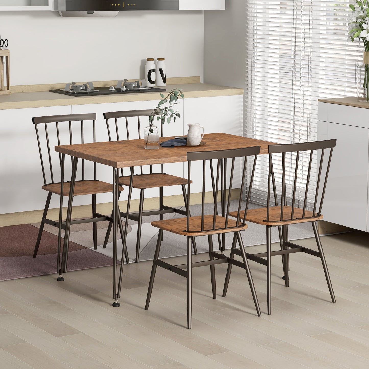 5-Piece Dining Set with Table and 4 Chairs in Walnut with Swivel Feet