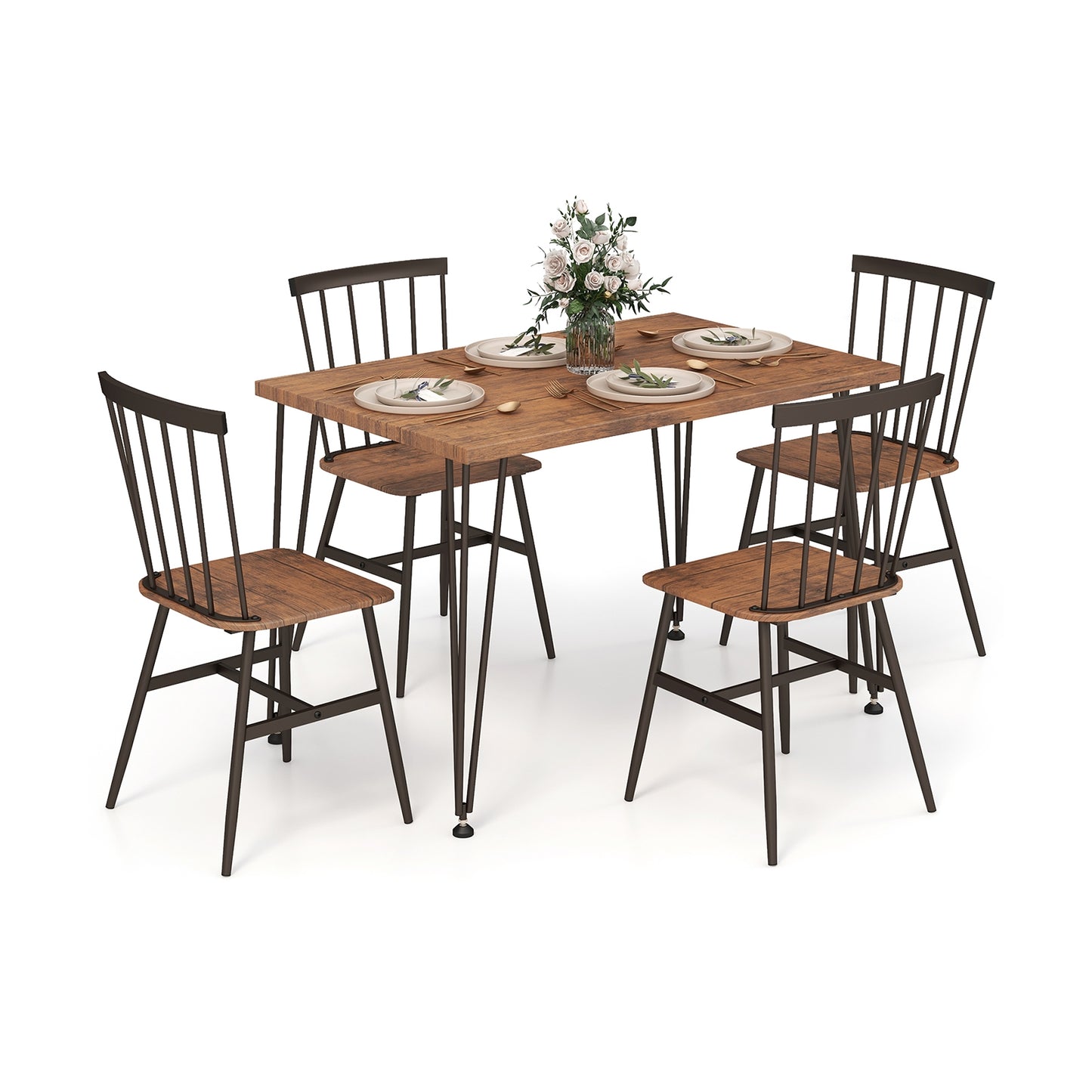 5-Piece Dining Set with Table and 4 Chairs in Walnut with Swivel Feet