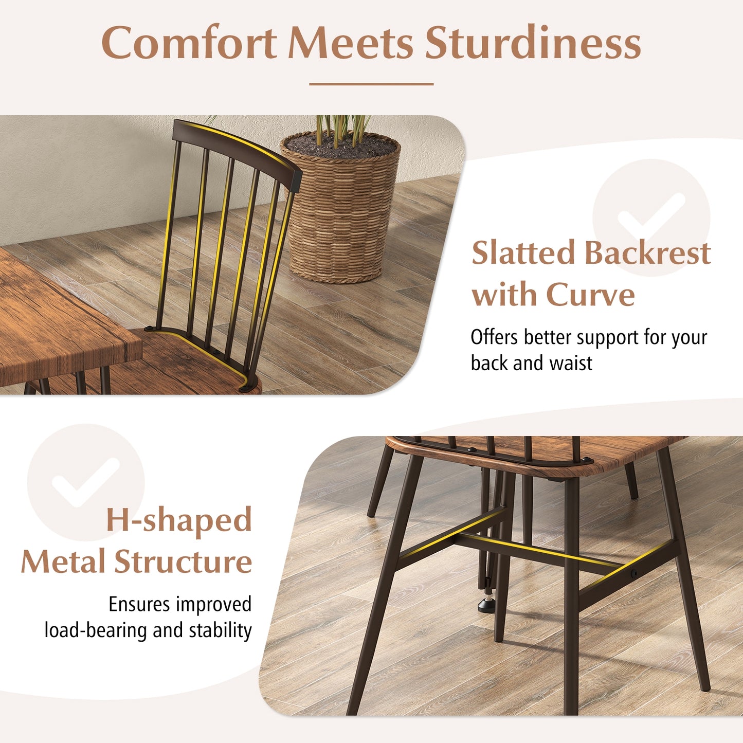 5-Piece Dining Set with Table and 4 Chairs in Walnut with Swivel Feet