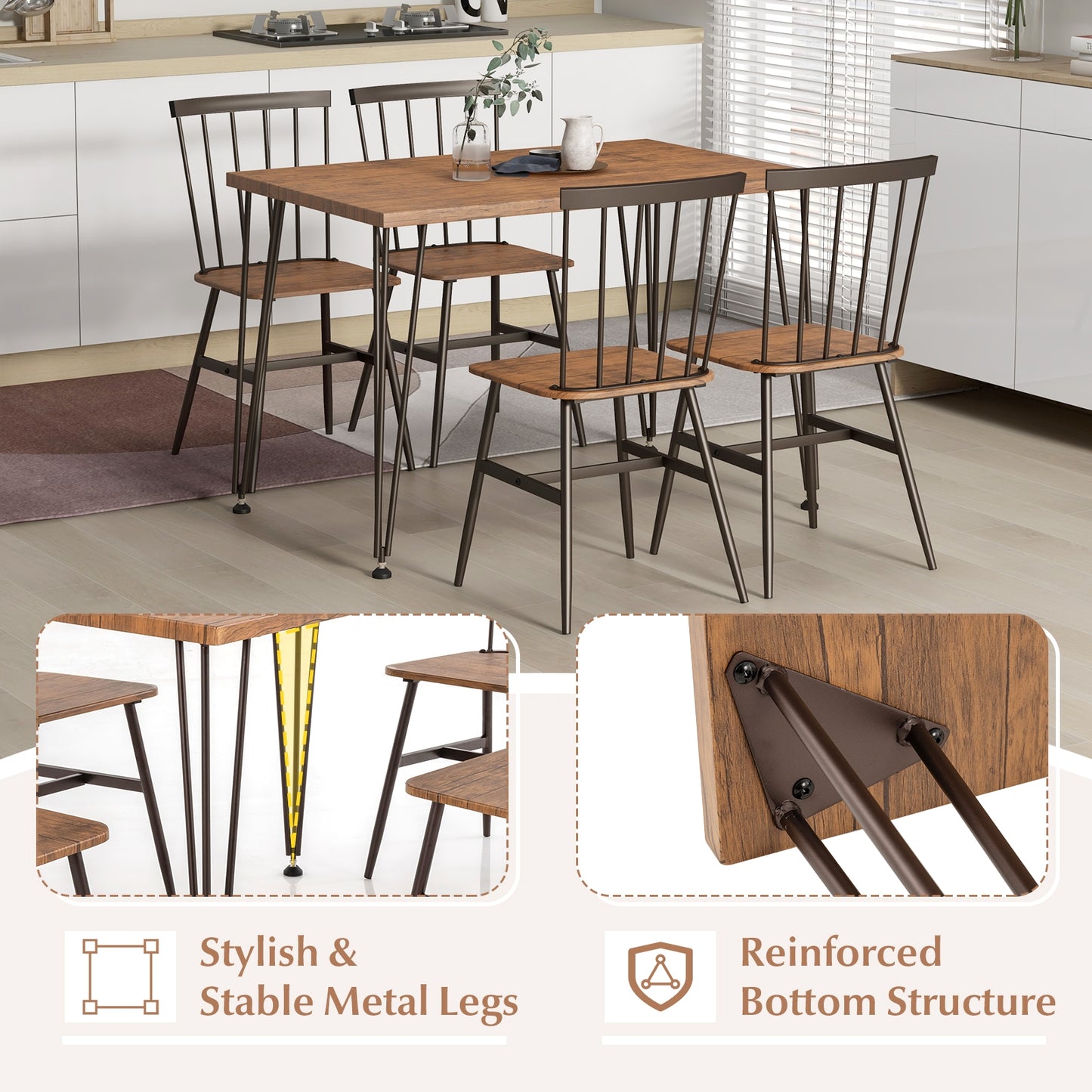 5-Piece Dining Set with Table and 4 Chairs in Walnut with Swivel Feet