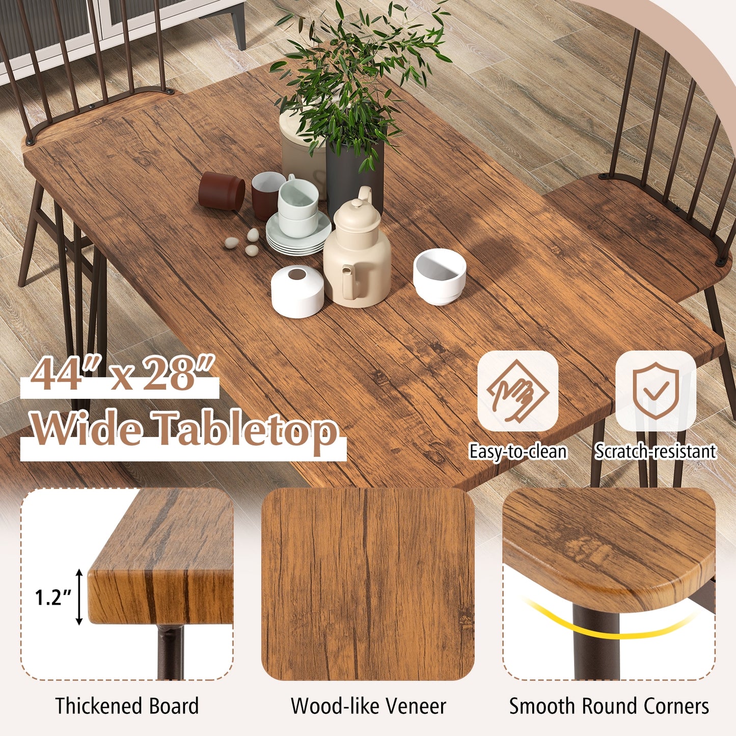 5-Piece Dining Set with Table and 4 Chairs in Walnut with Swivel Feet