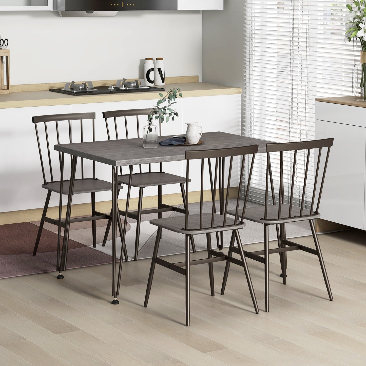 5-Piece Dining Set with Table and 4 Chairs in Grey Oak with Swivel Feet