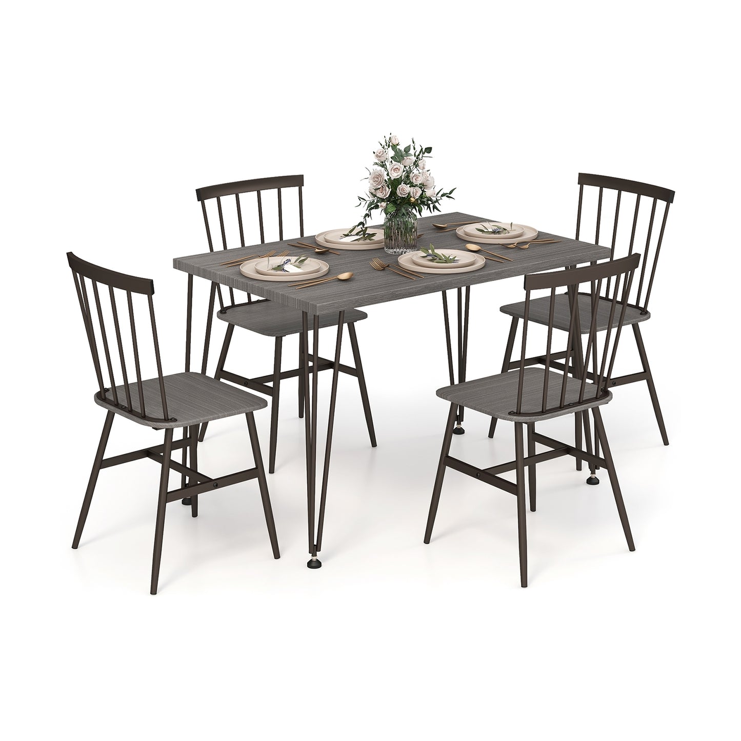 5-Piece Dining Set with Table and 4 Chairs in Grey Oak with Swivel Feet