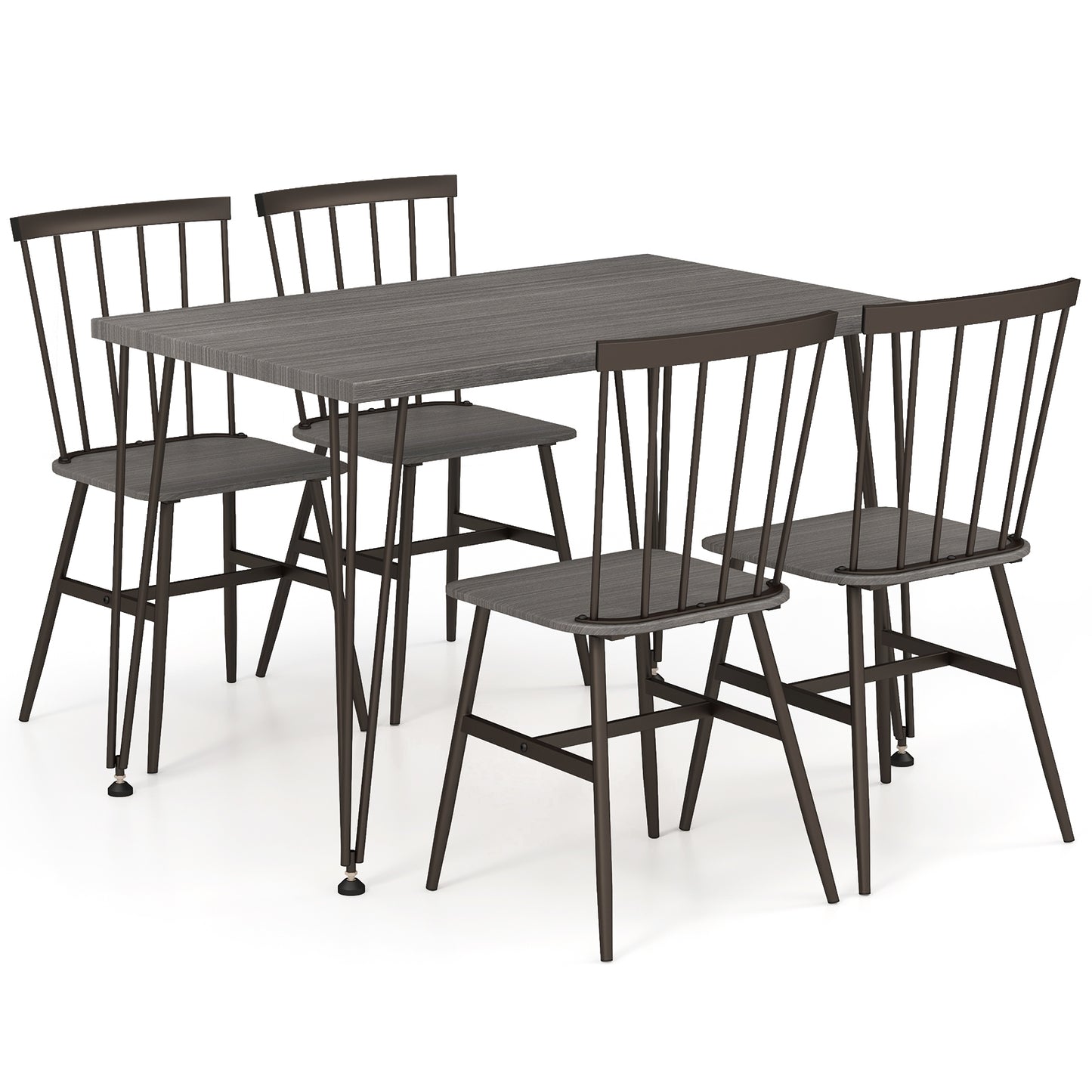 5-Piece Dining Set with Table and 4 Chairs in Grey Oak with Swivel Feet