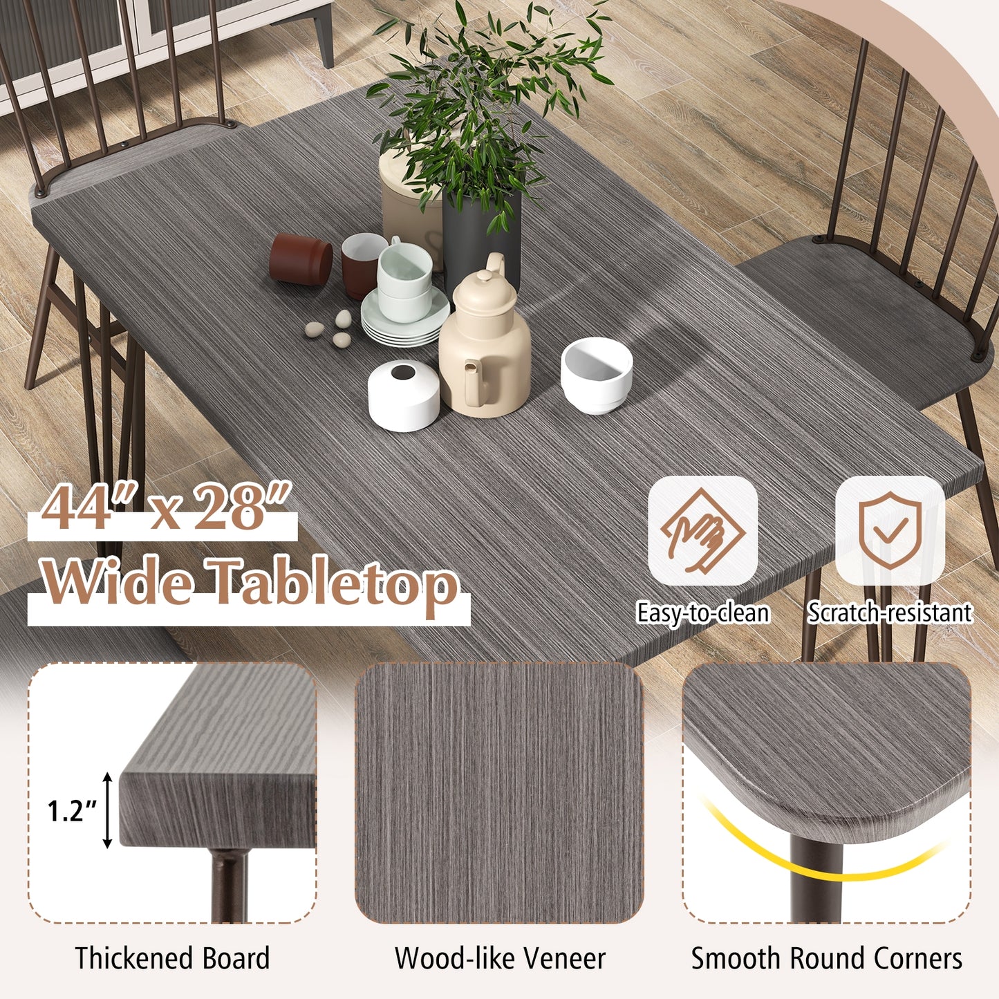5-Piece Dining Set with Table and 4 Chairs in Grey Oak with Swivel Feet