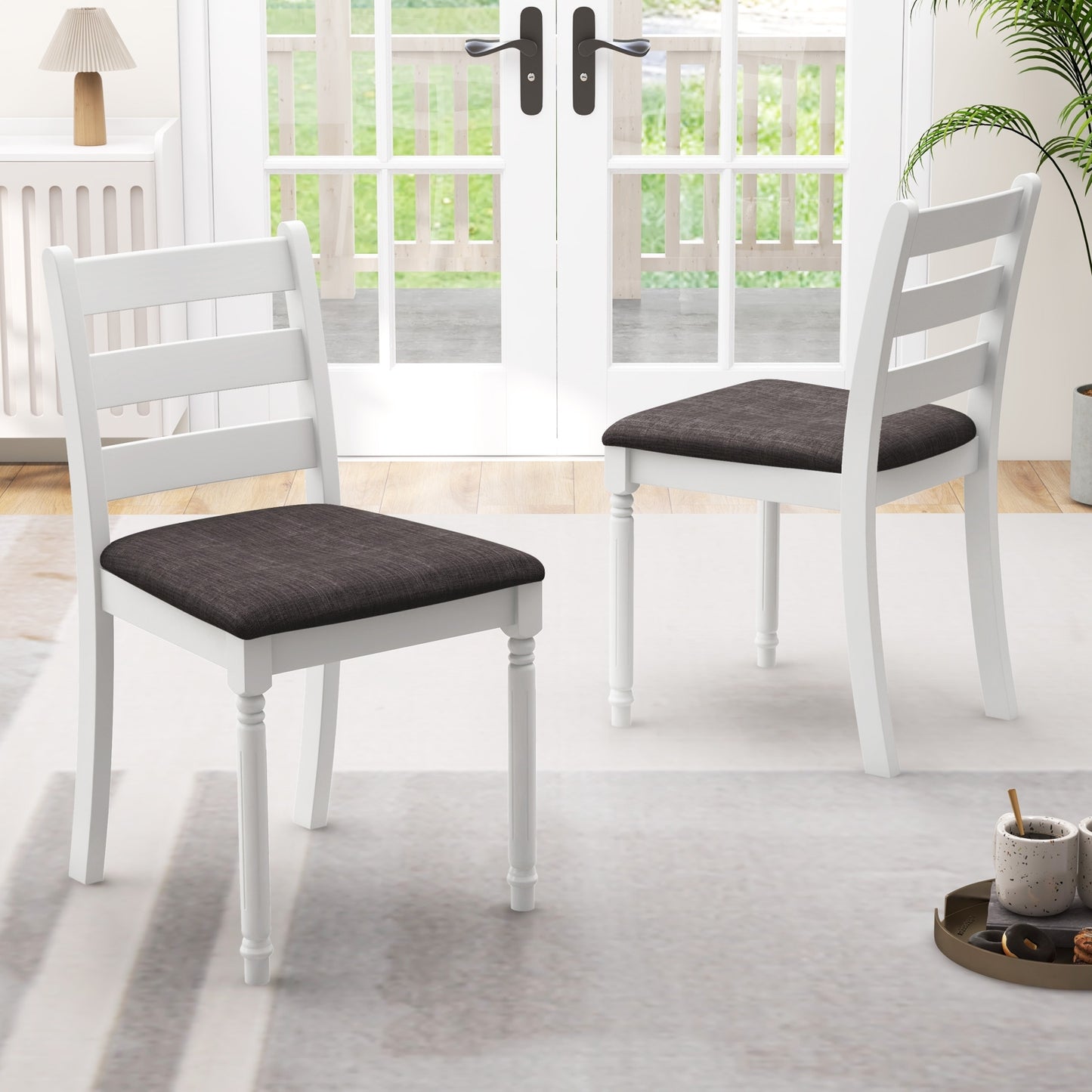 Durable Rubber Wood Dining Chairs with Comfortable Upholstered Seat – Set of 2