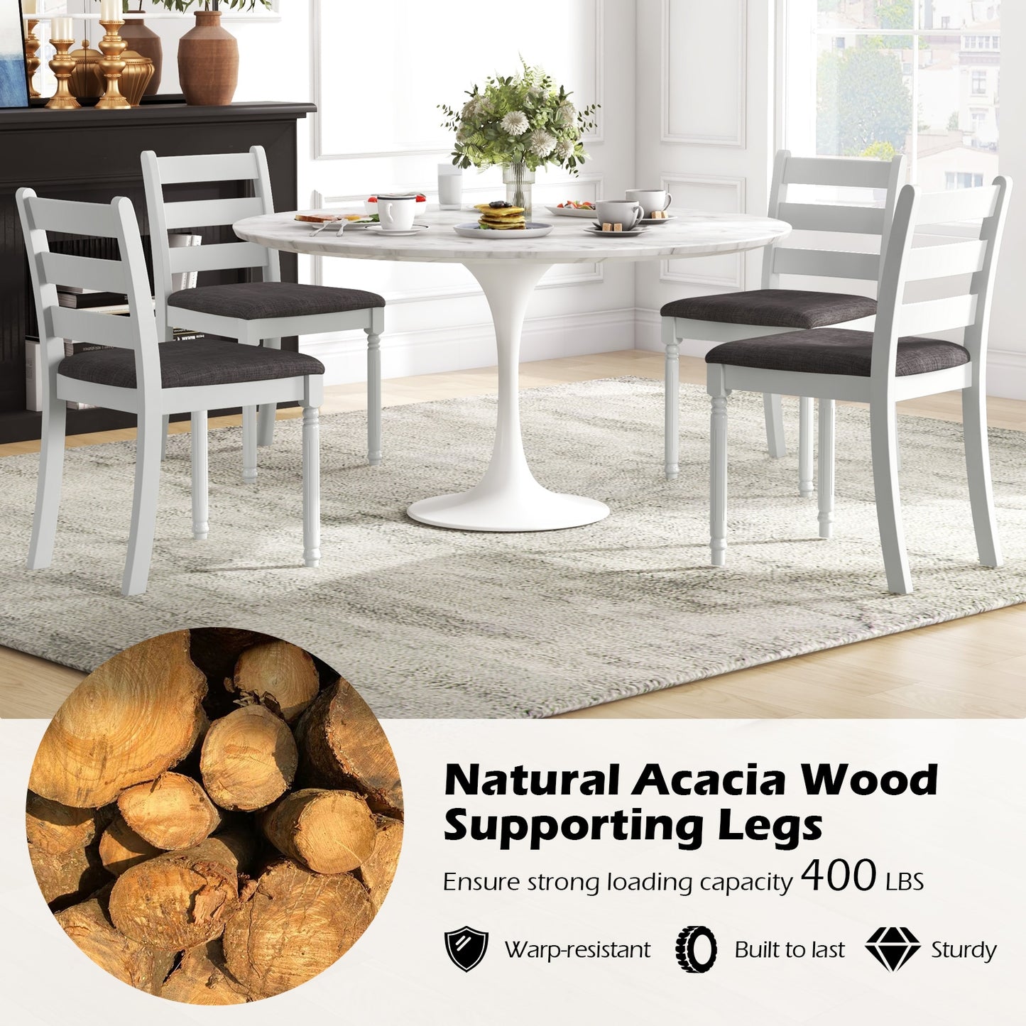 Durable Rubber Wood Dining Chairs with Comfortable Upholstered Seat – Set of 2