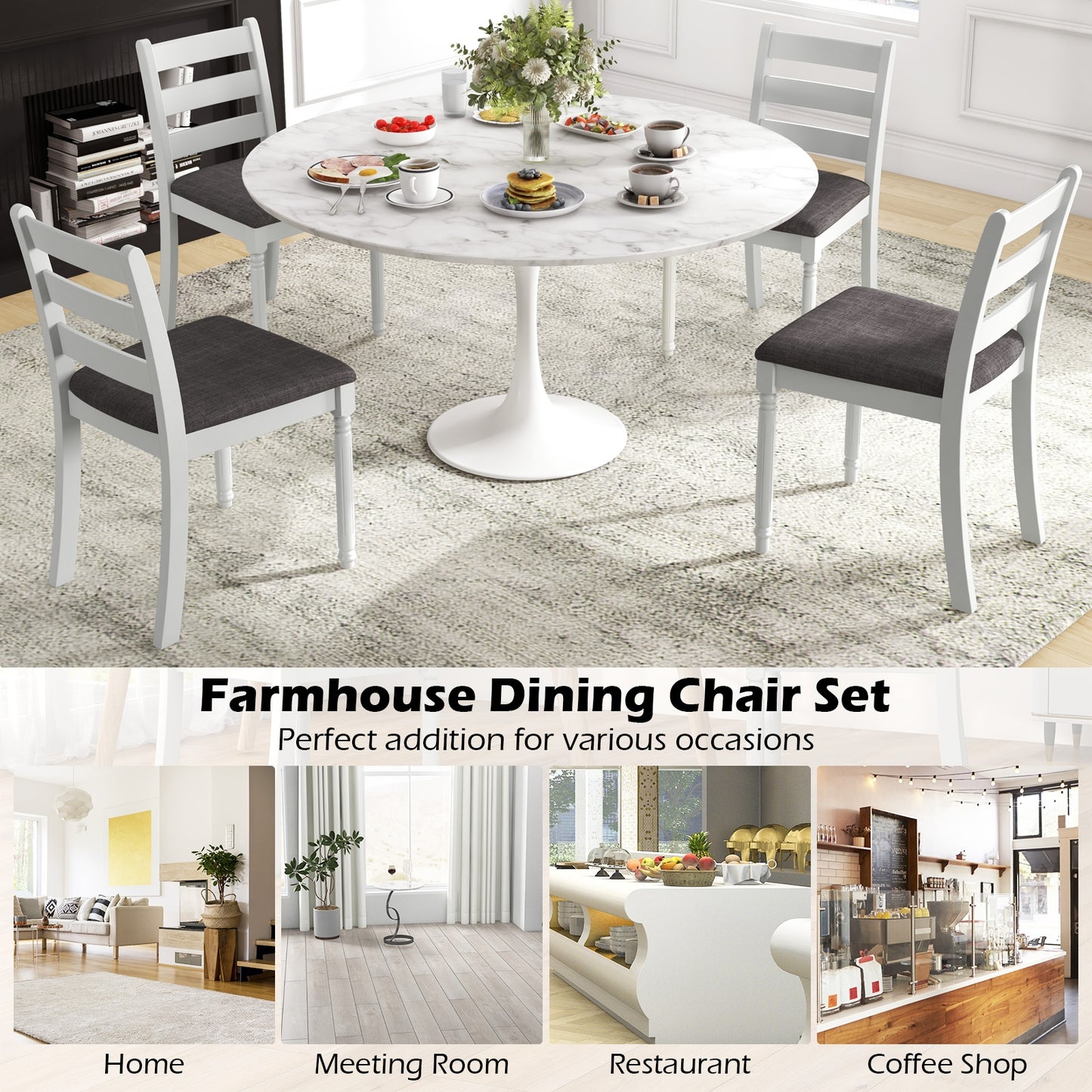 Durable Rubber Wood Dining Chairs with Comfortable Upholstered Seat – Set of 2