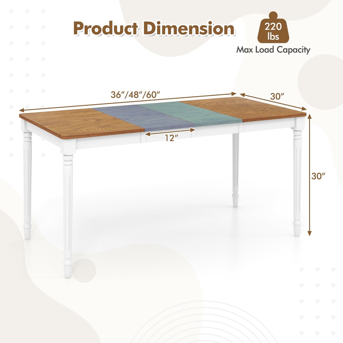 Expandable Dining Table for 4 to 8 People with Solid Rubber Wood Legs and Walnut Finish